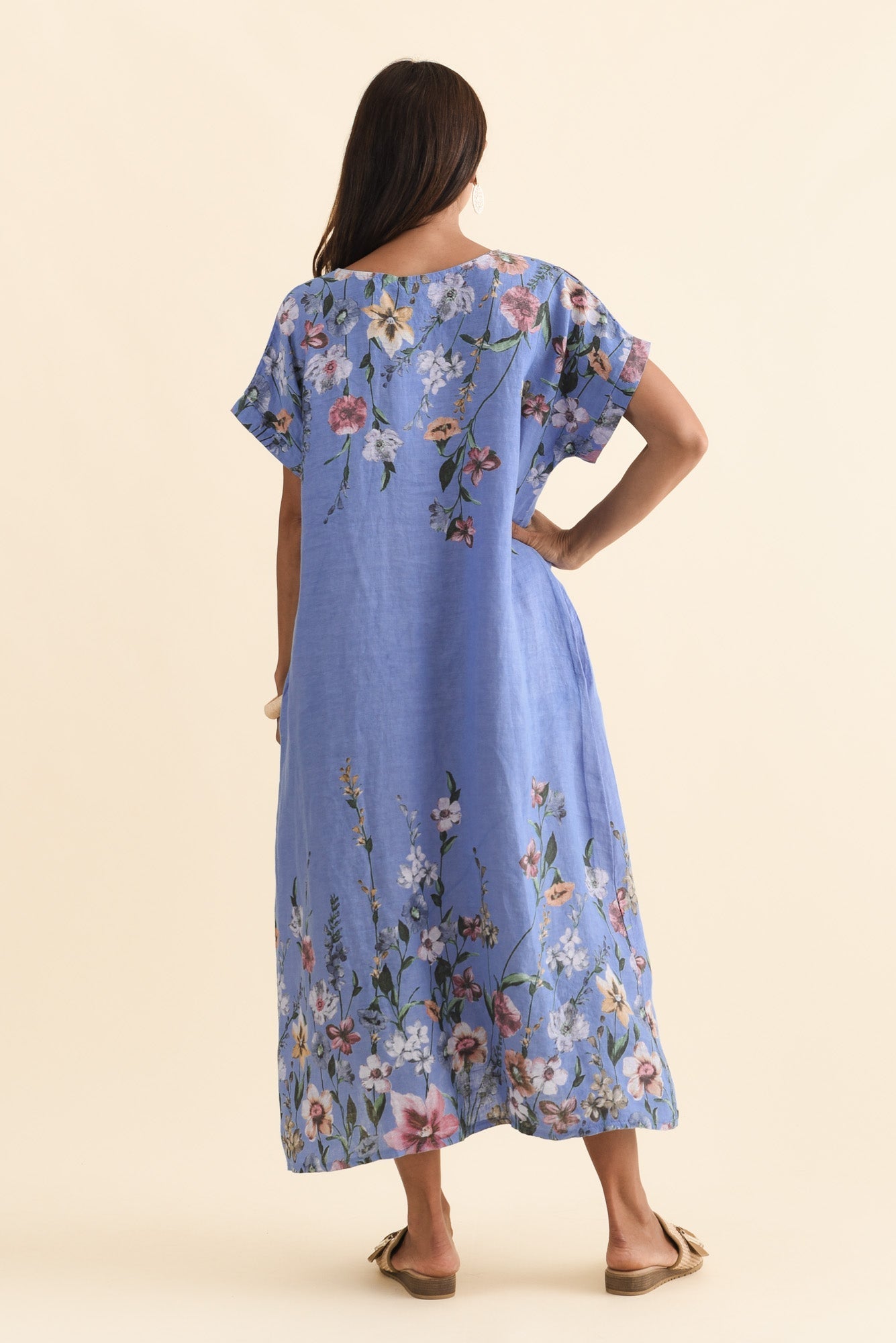 Morrison Blue Floral Linen Pocket Dress