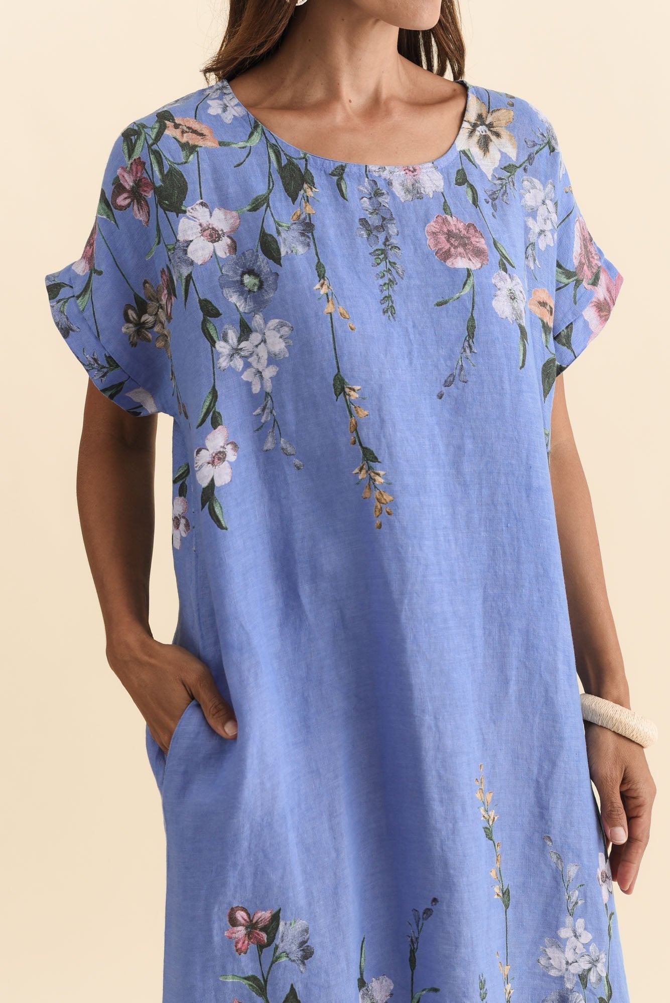 Morrison Blue Floral Linen Pocket Dress