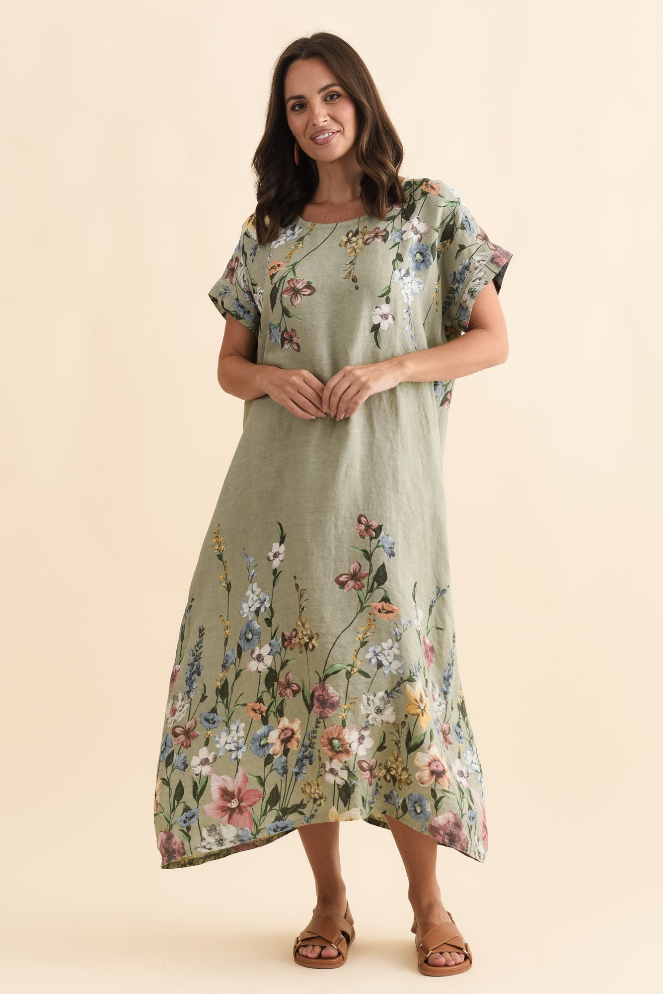 Morrison Sage Floral Linen Pocket Dress
