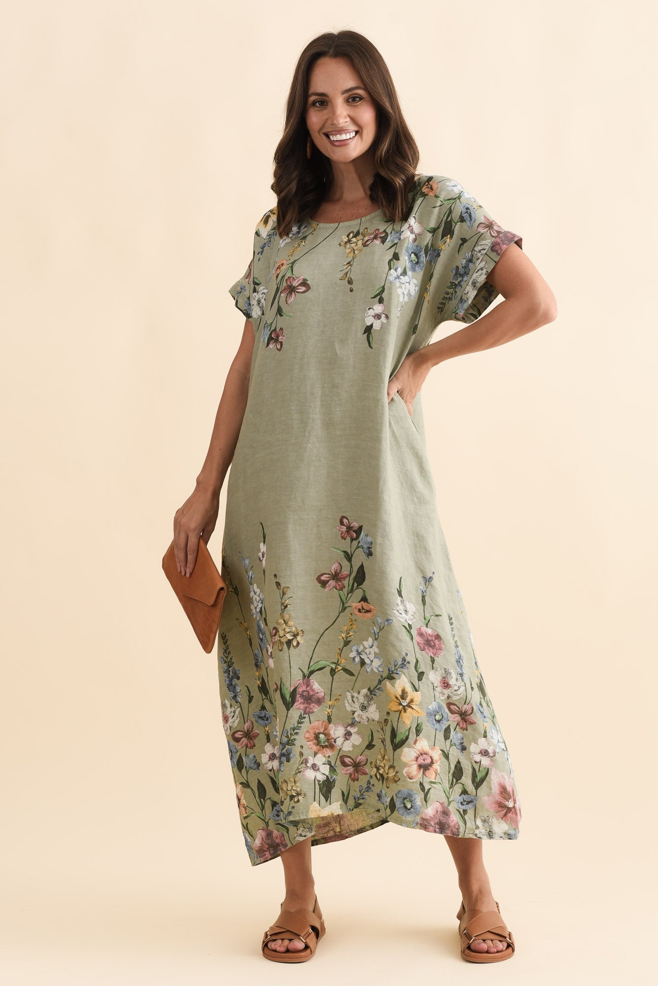 Morrison Sage Floral Linen Pocket Dress