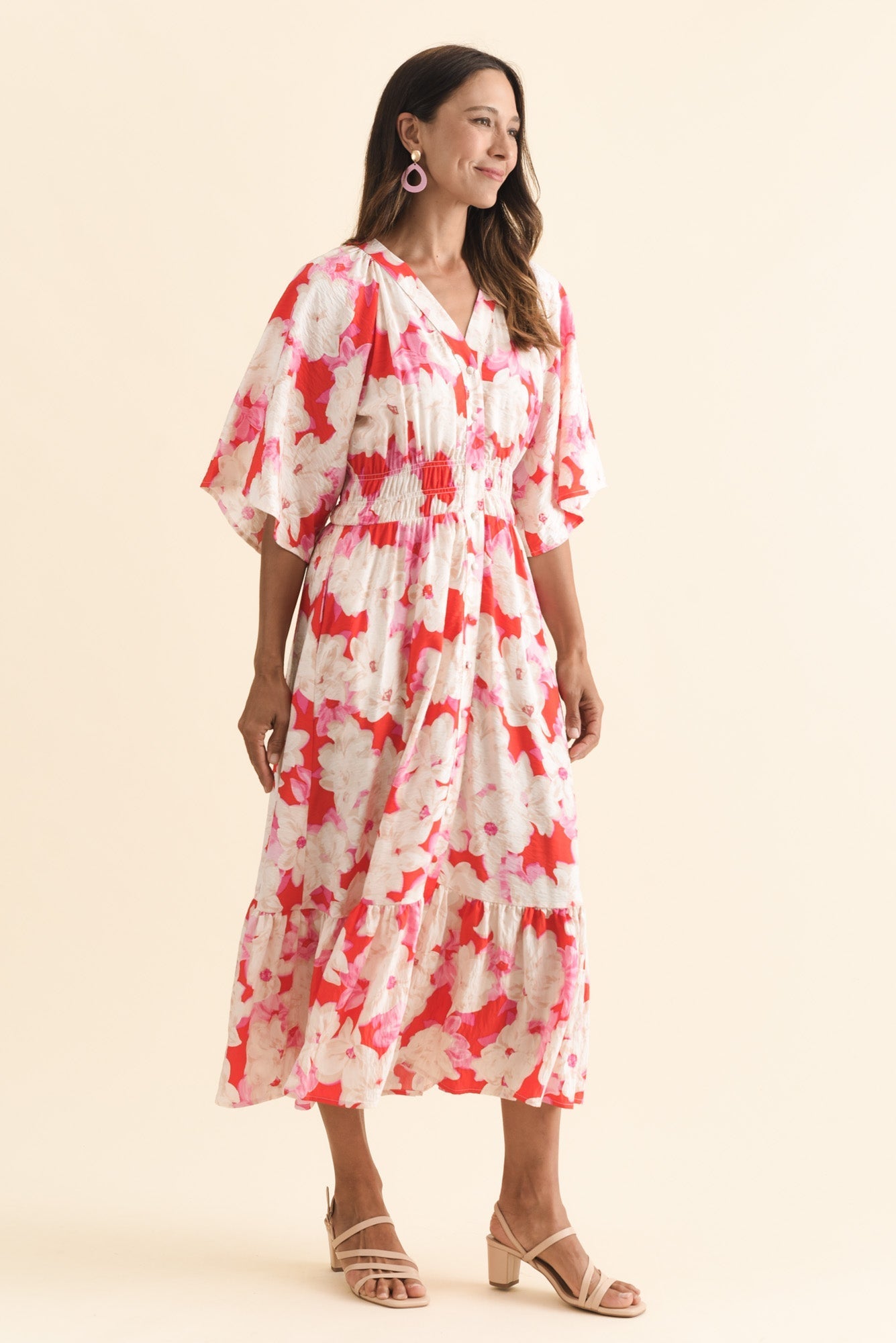 Moxie Red Floral Button Dress