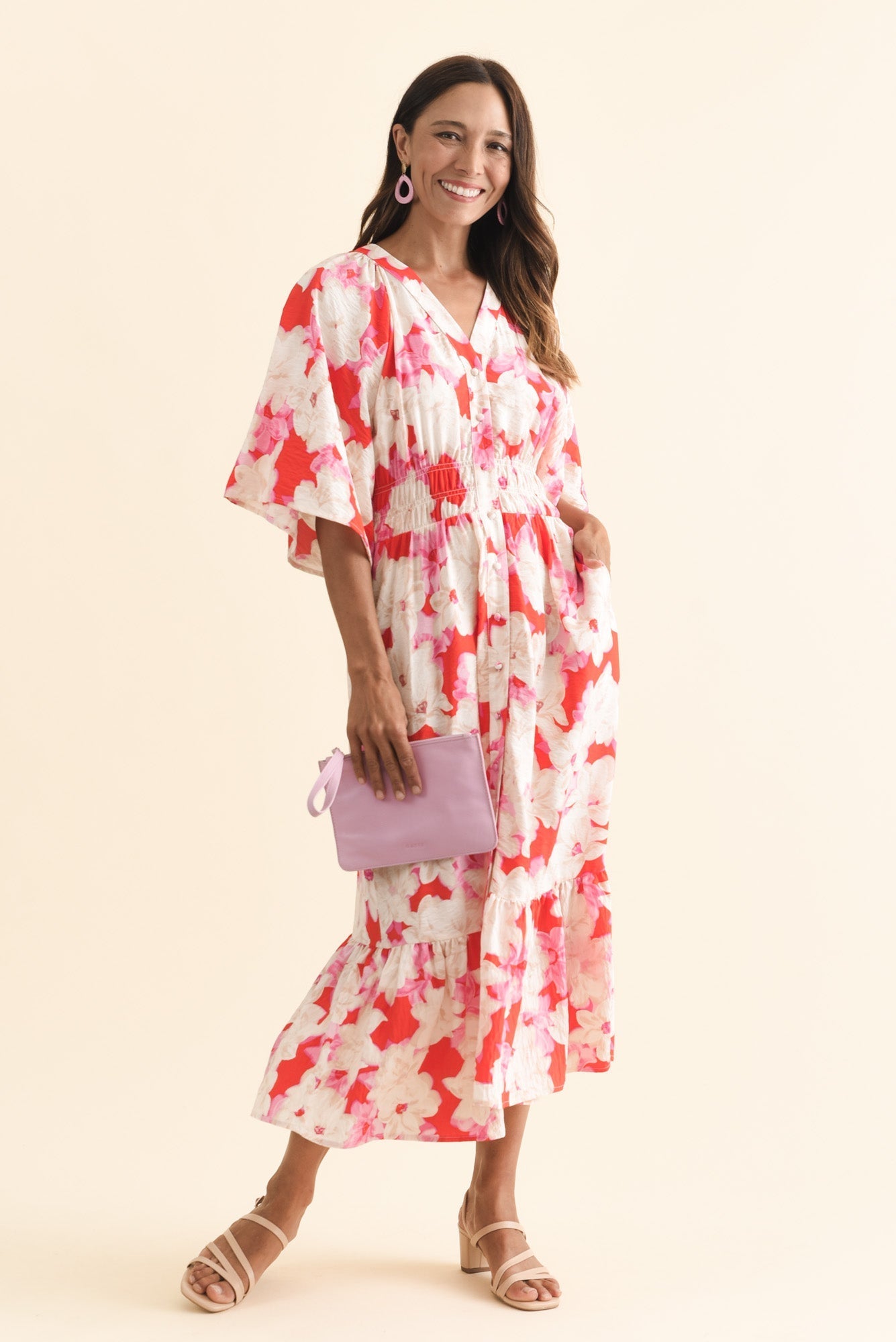Moxie Red Floral Button Dress