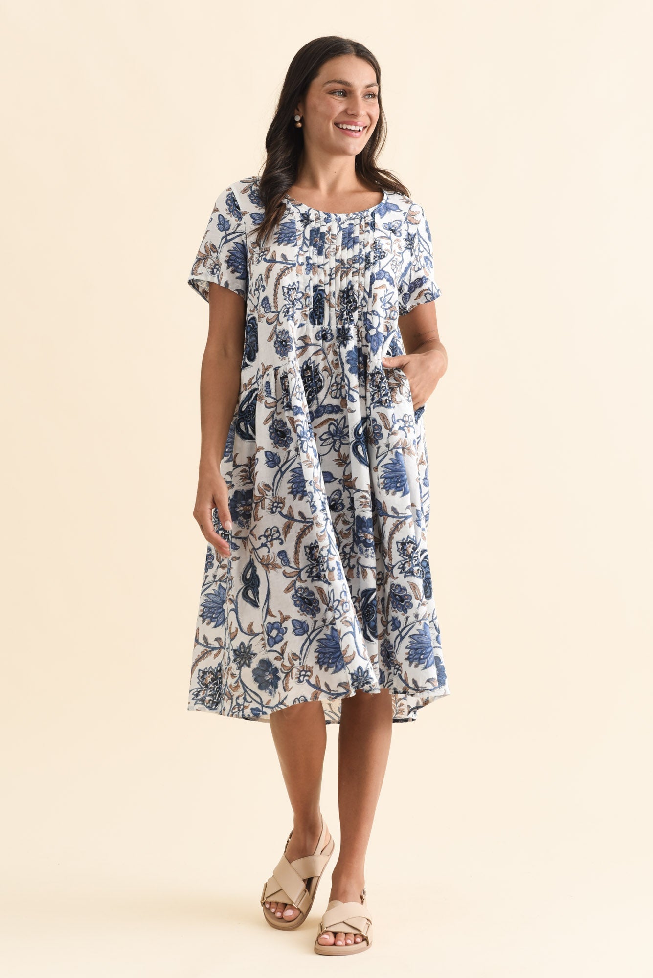 Murano Blue Botanical Cotton Dress