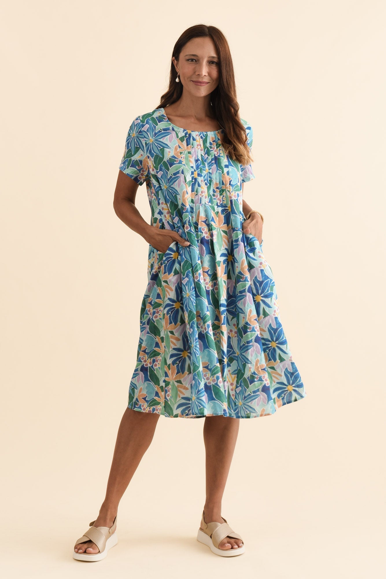 Murano Blue Floral Cotton Dress