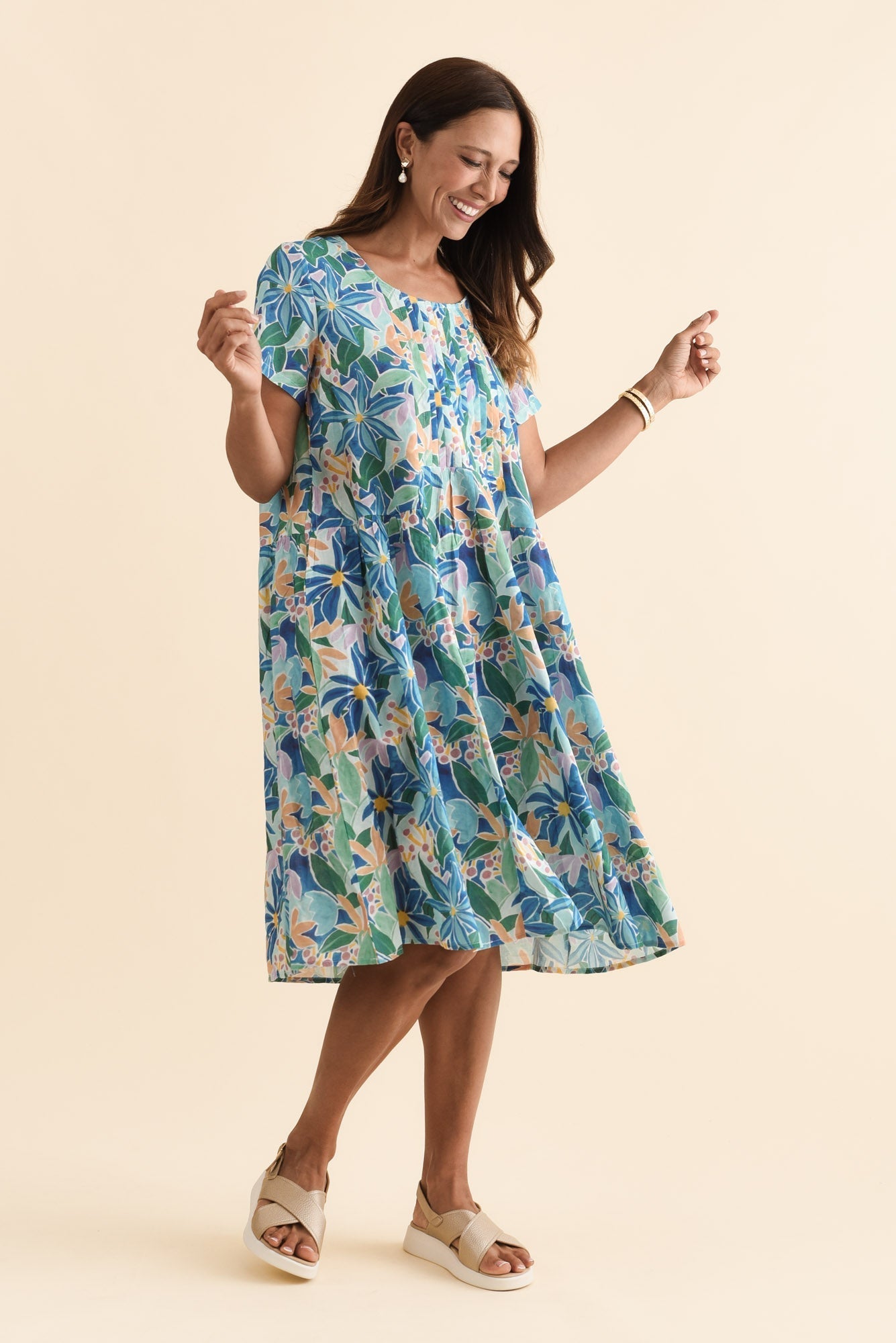Murano Blue Floral Cotton Dress