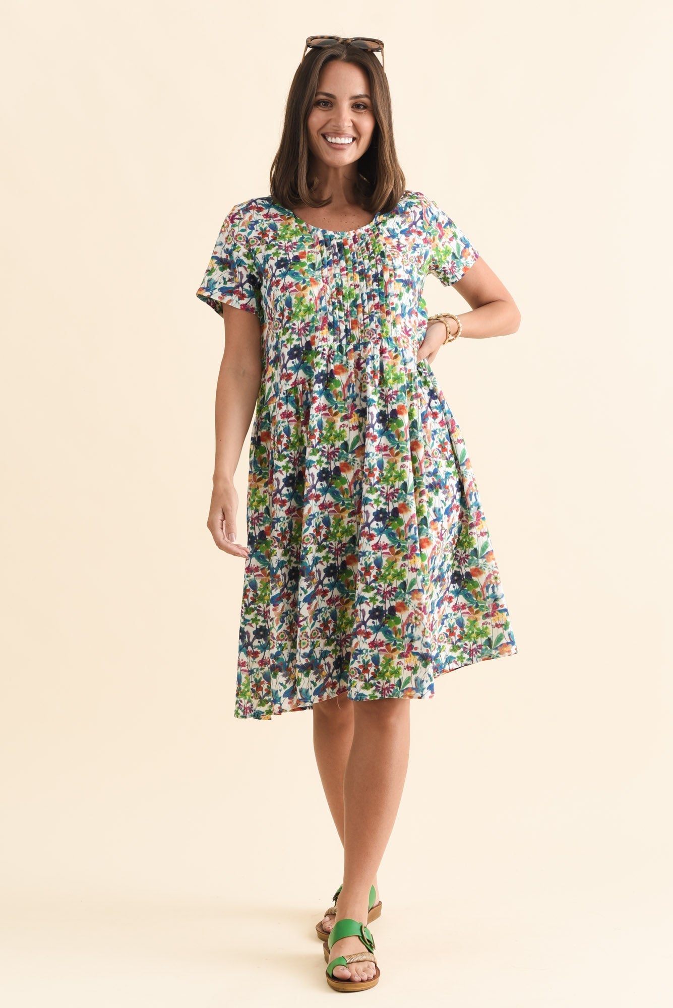Murano Green Floral Cotton Dress
