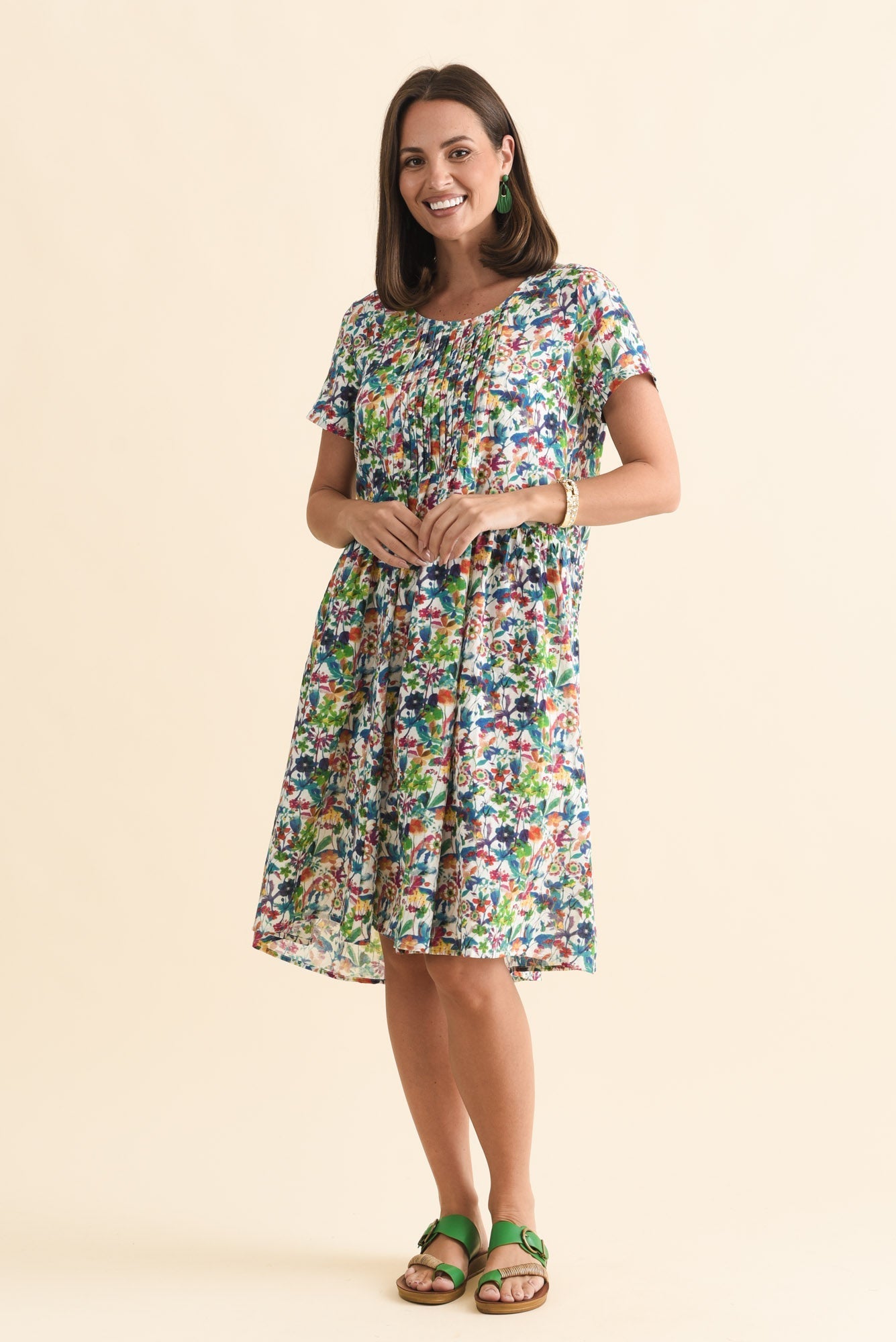Murano Green Floral Cotton Dress