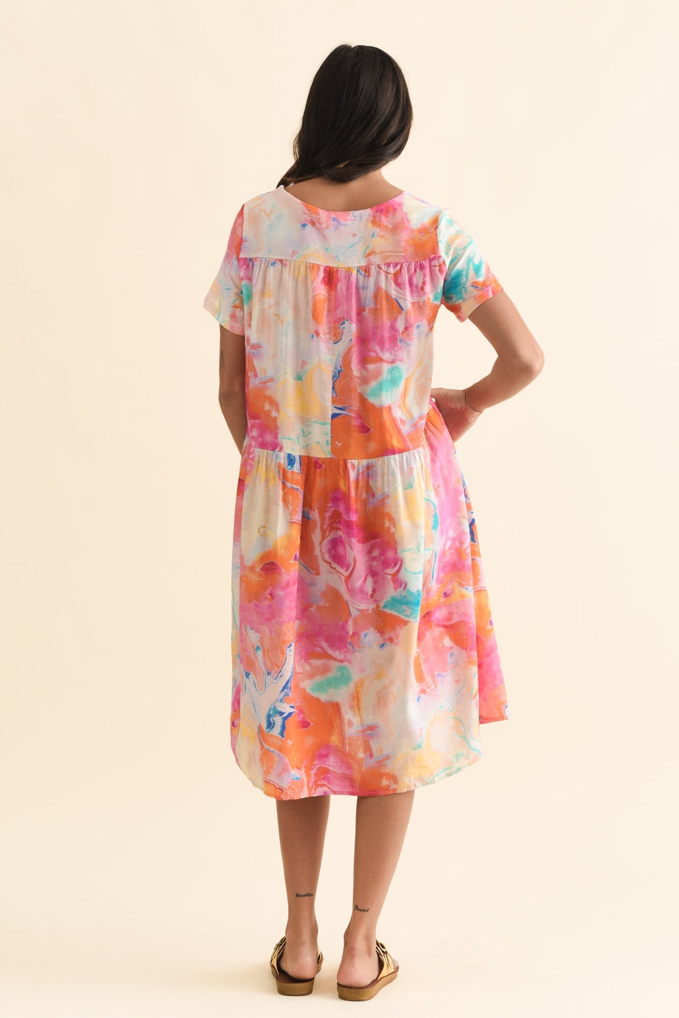 Murano Orange Abstract Cotton Dress