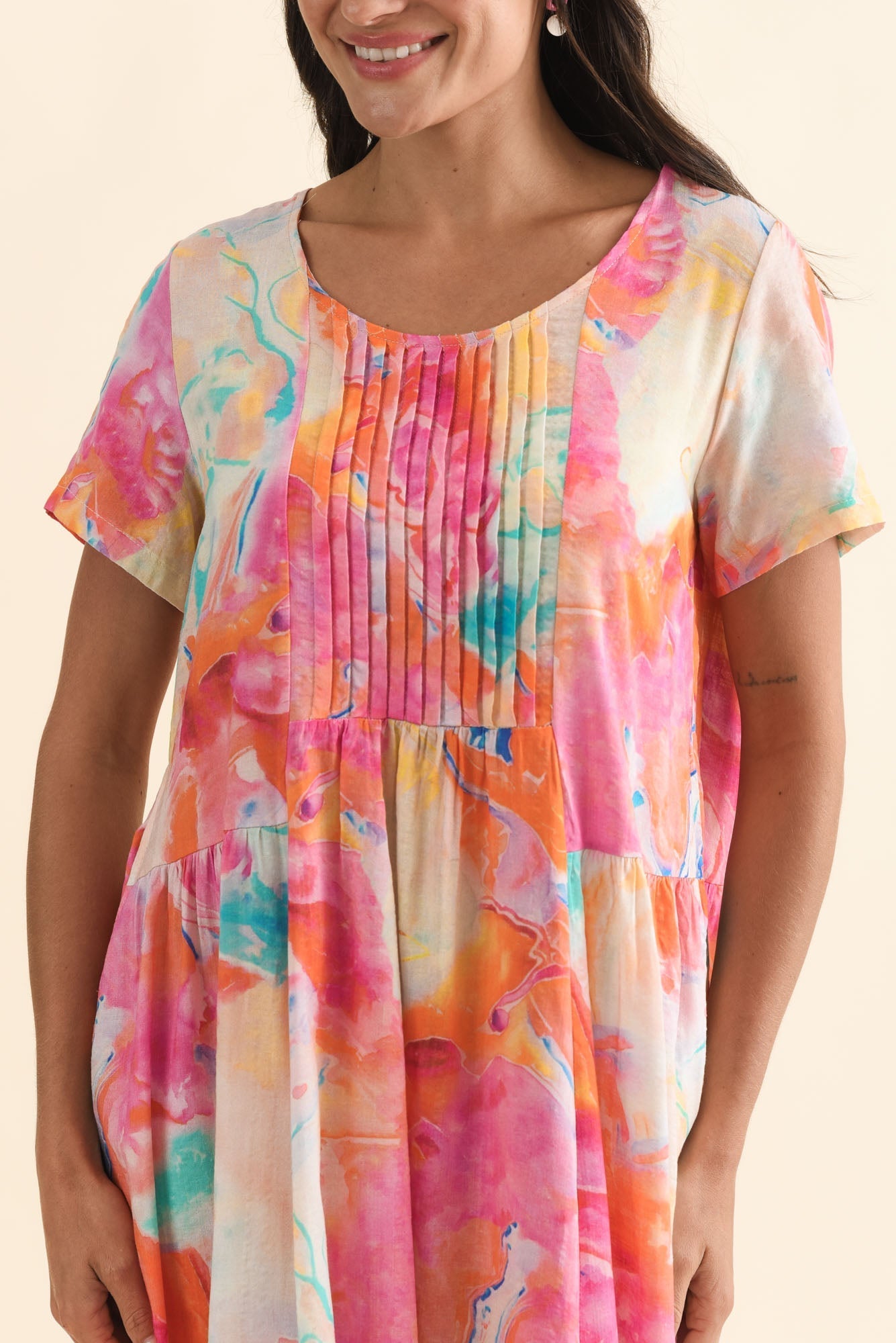 Murano Orange Abstract Cotton Dress