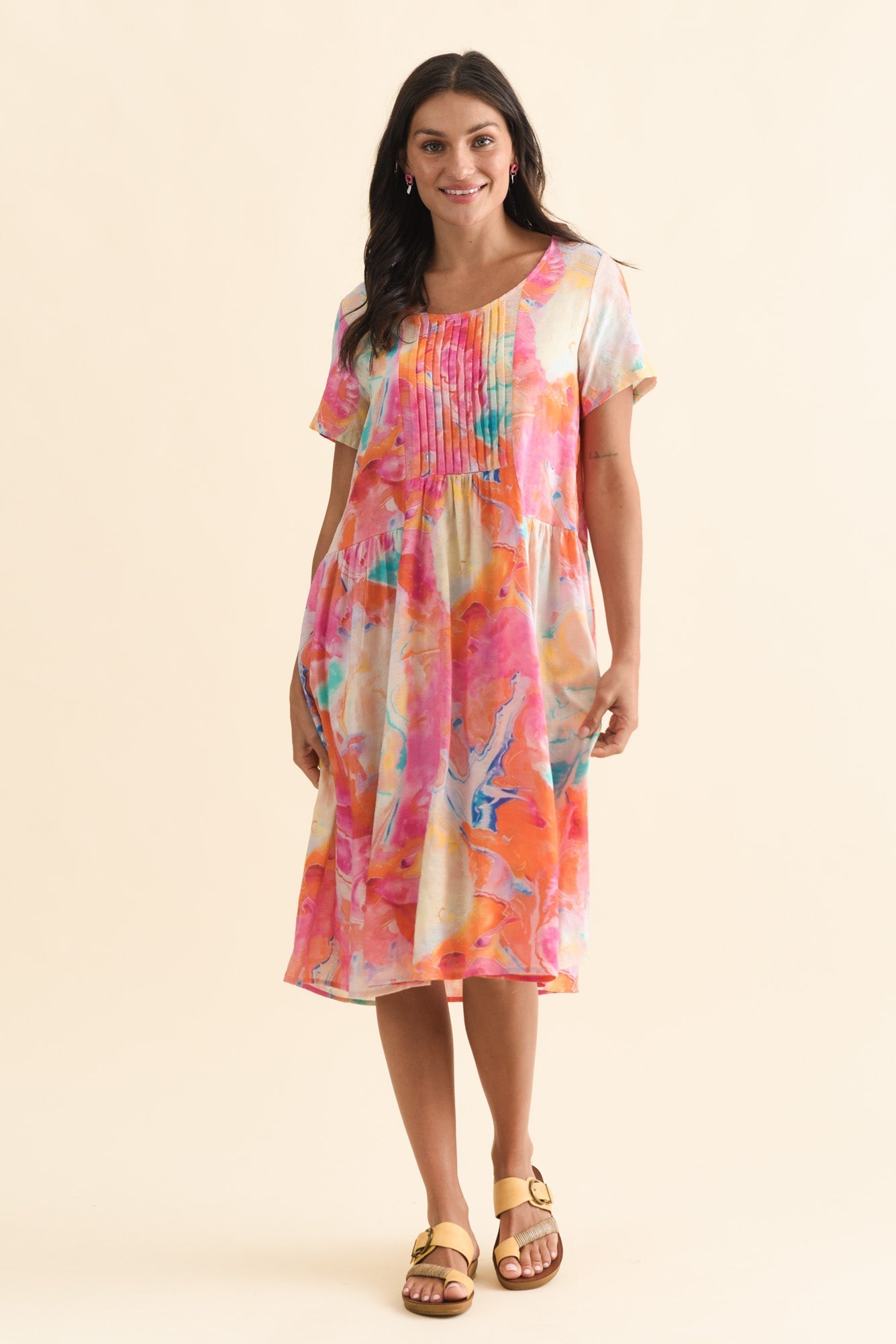 Murano Orange Abstract Cotton Dress