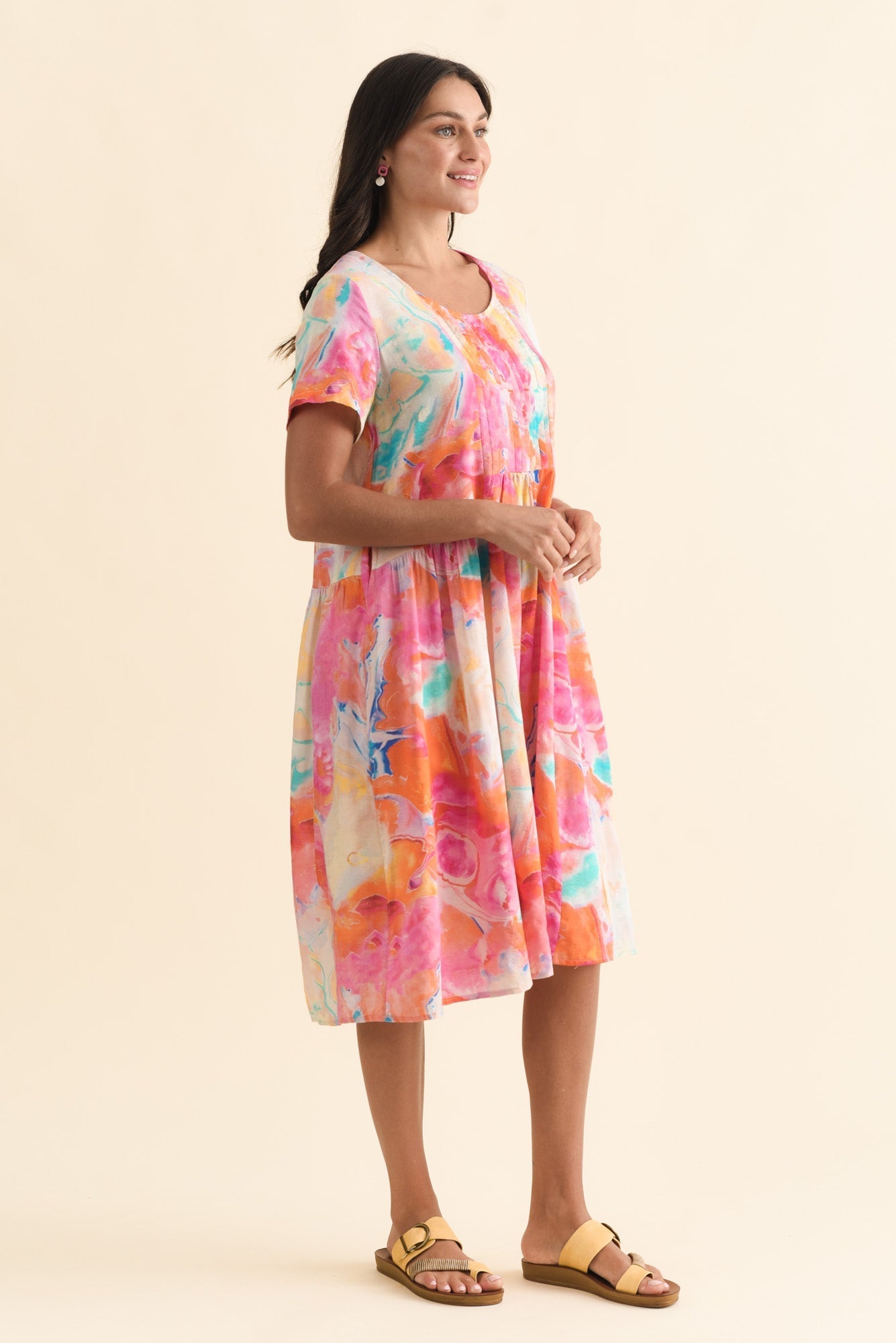 Murano Orange Abstract Cotton Dress