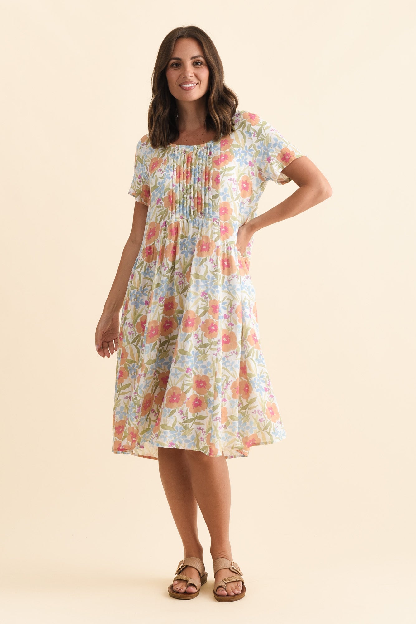 Murano Orange Flower Cotton Dress