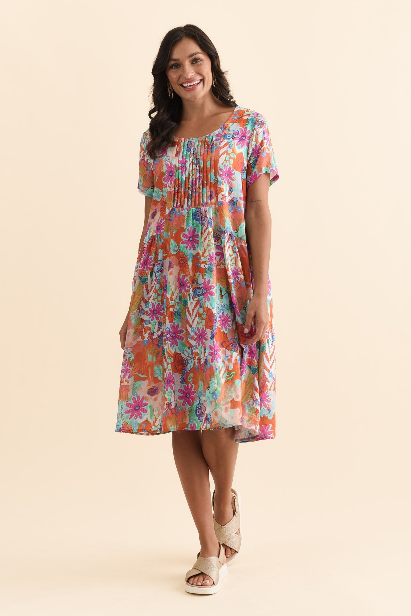 Murano Orange Garden Cotton Dress