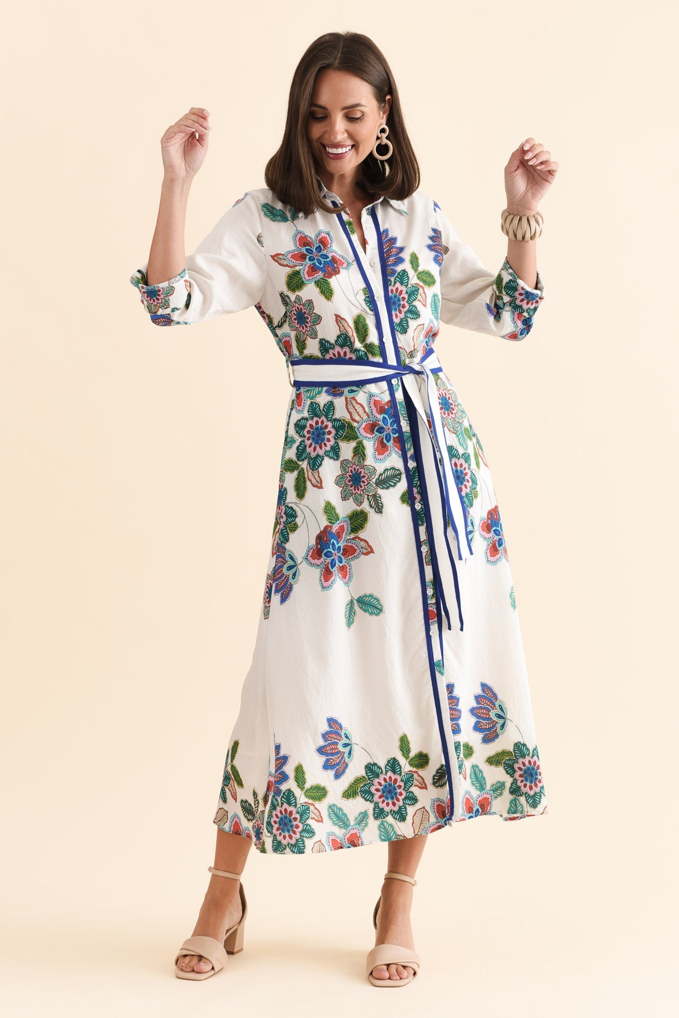 Myka White Floral Linen Cotton Shirt Dress