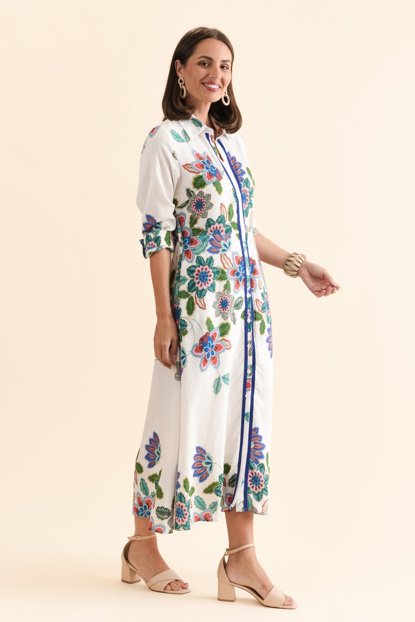 Myka White Floral Linen Cotton Shirt Dress