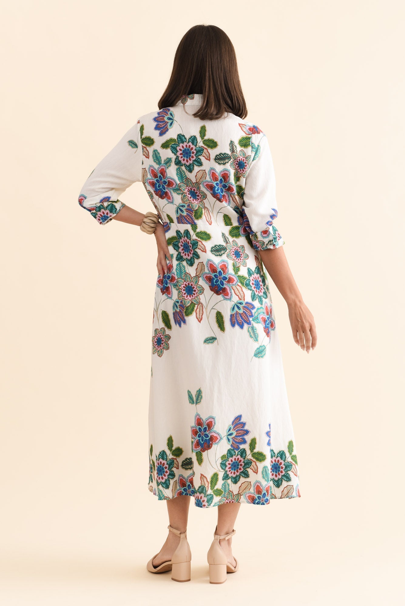 Myka White Floral Linen Cotton Shirt Dress