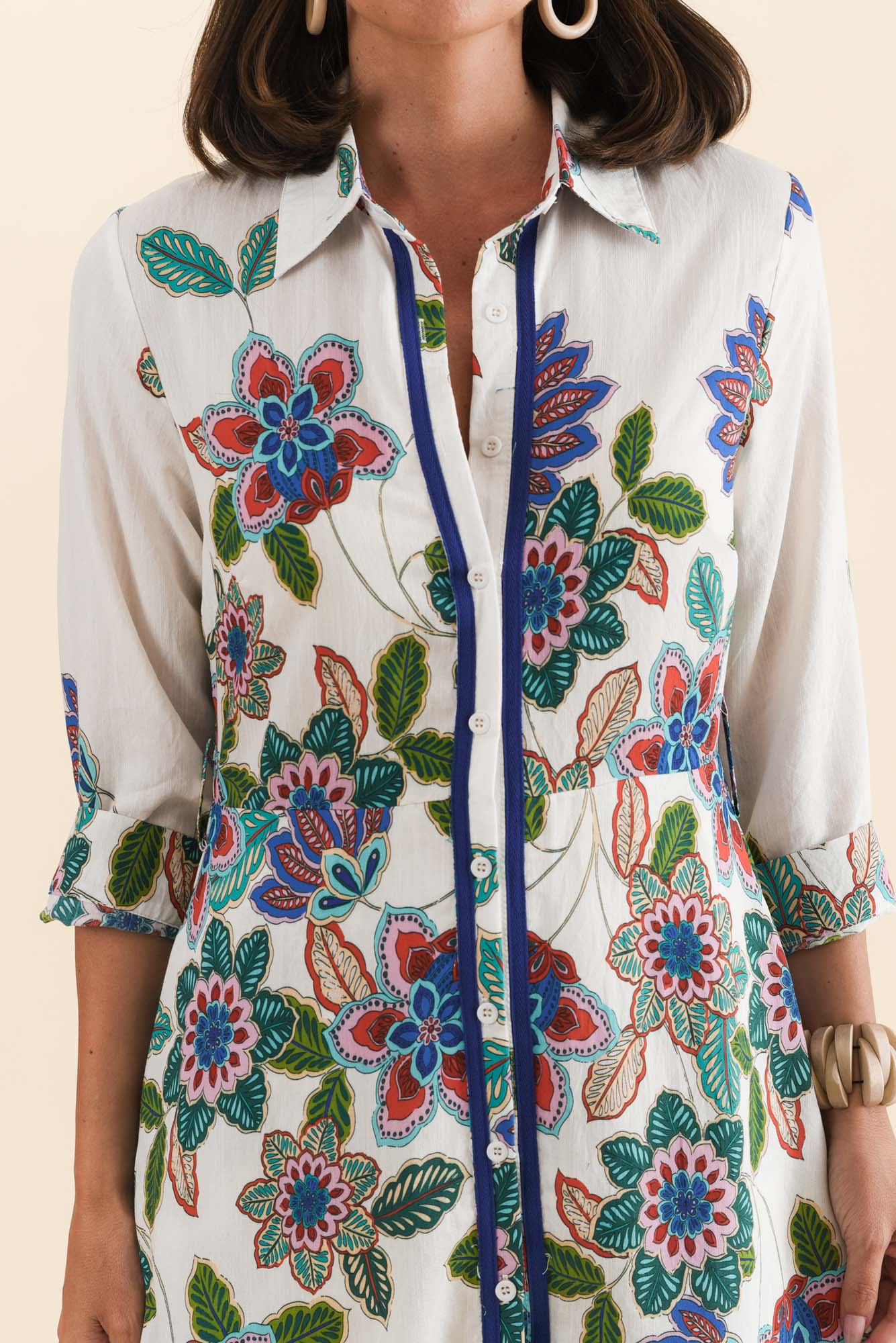Myka White Floral Linen Cotton Shirt Dress