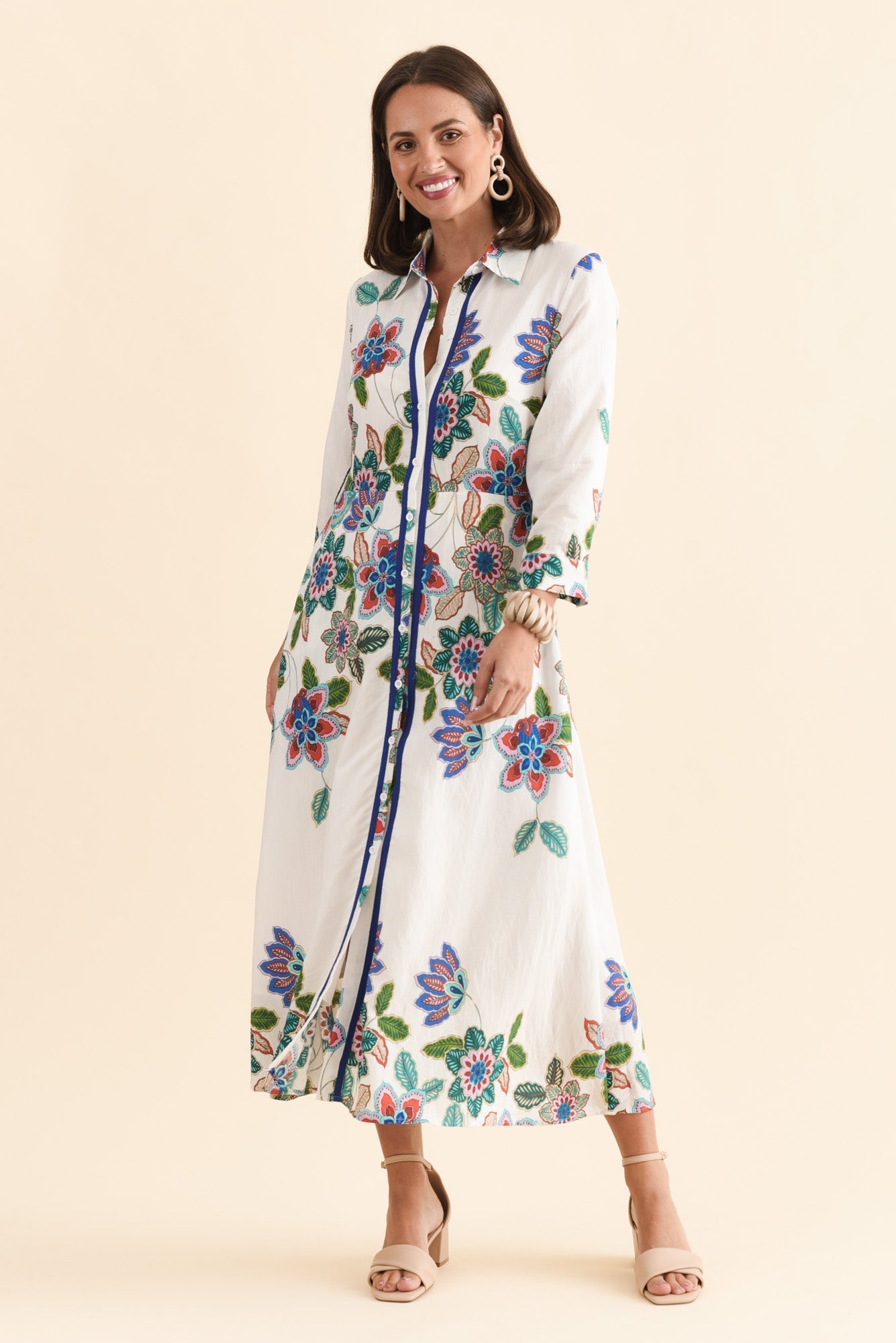 Myka White Floral Linen Cotton Shirt Dress