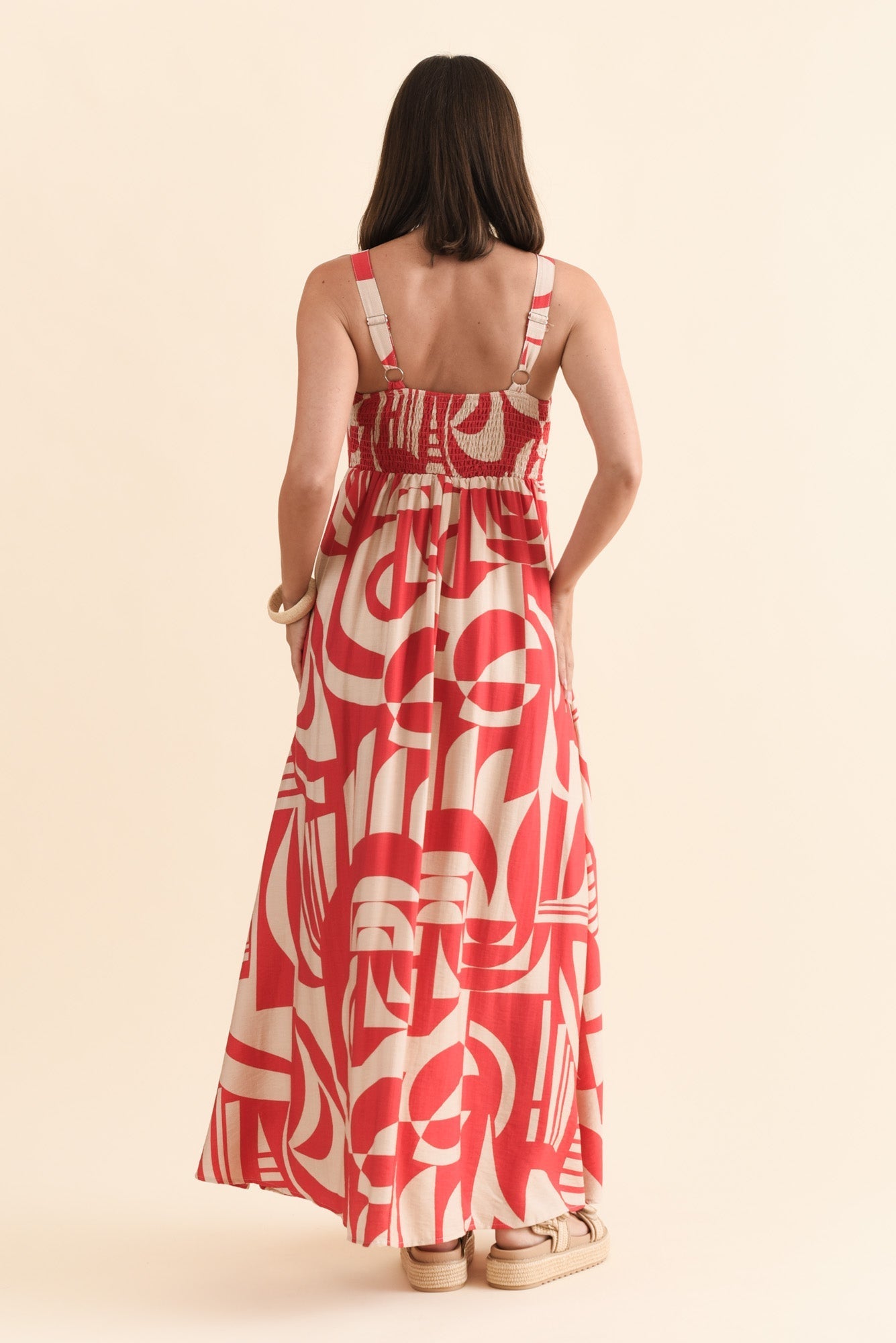 Mykonos Red Abstract Linen Cotton Dress
