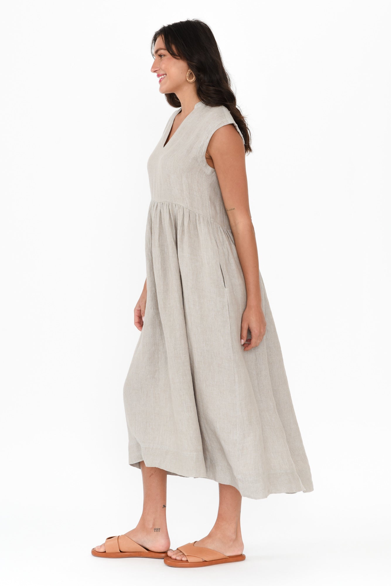 Myra Grey Linen Midi Dress