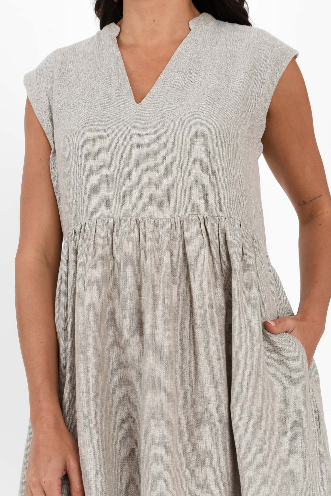 Myra Grey Linen Midi Dress