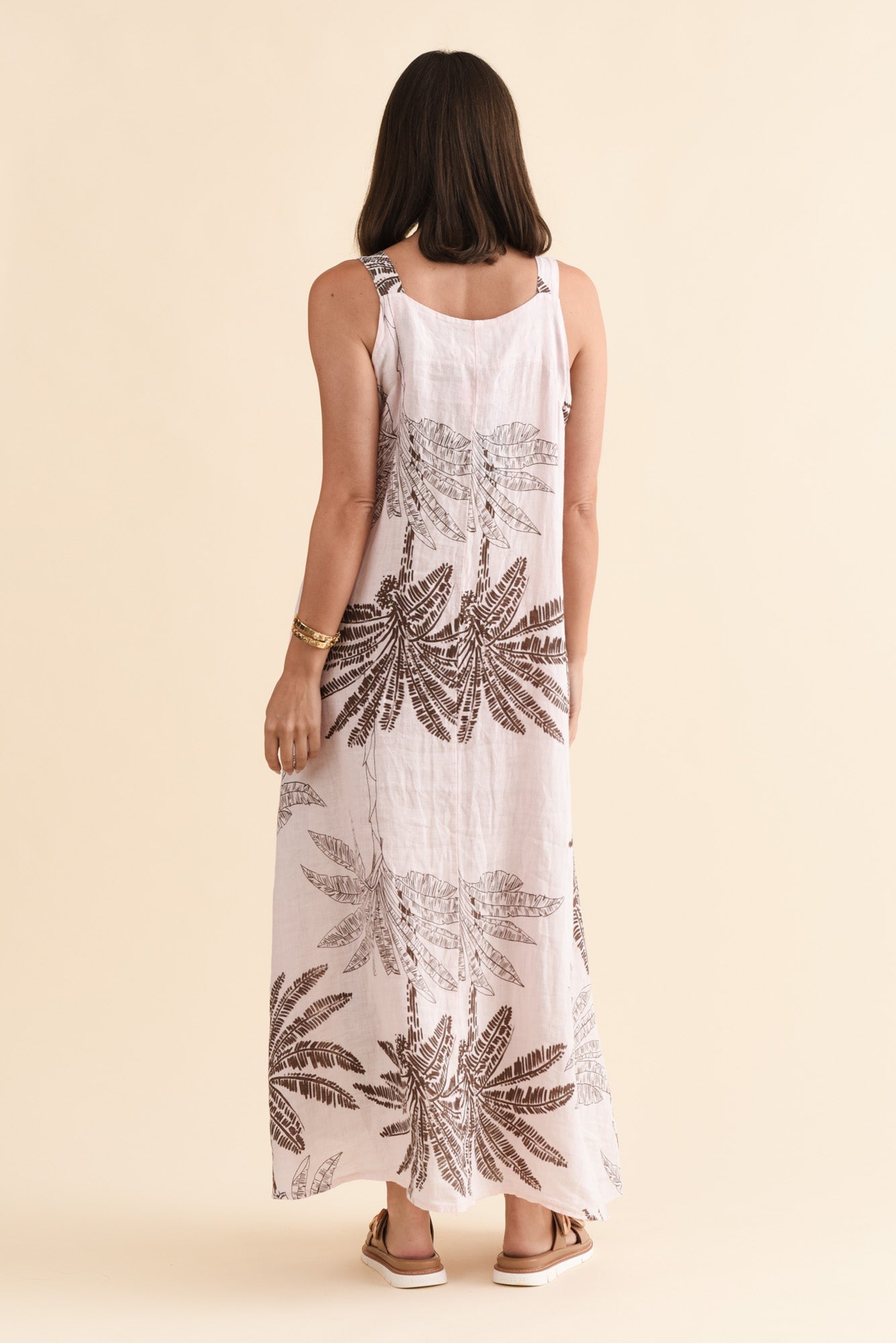Nadia Pink Palm Linen Maxi Dress