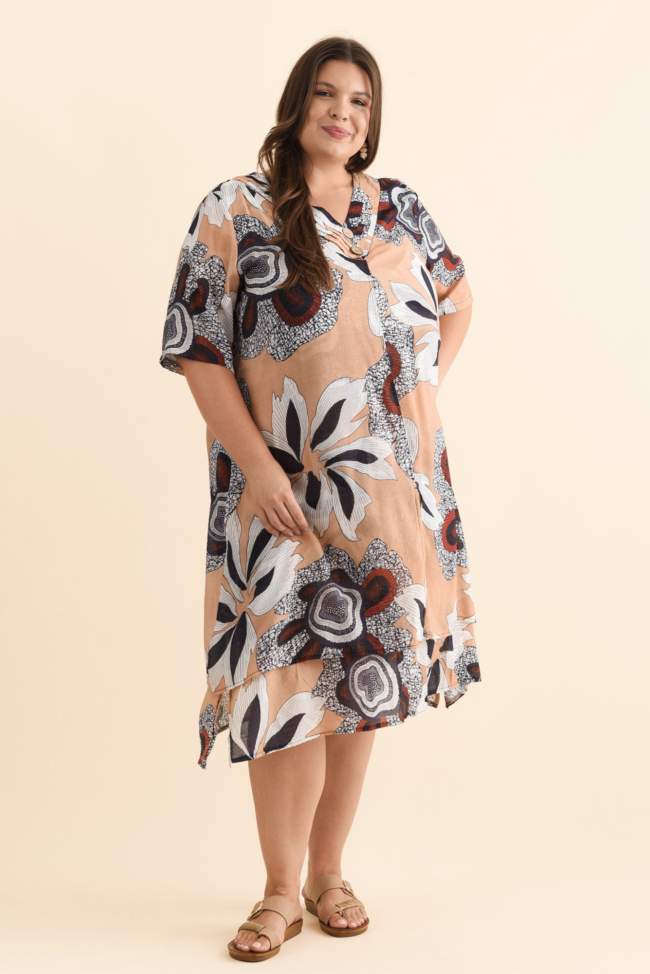 Nala Beige Flower Layers Dress