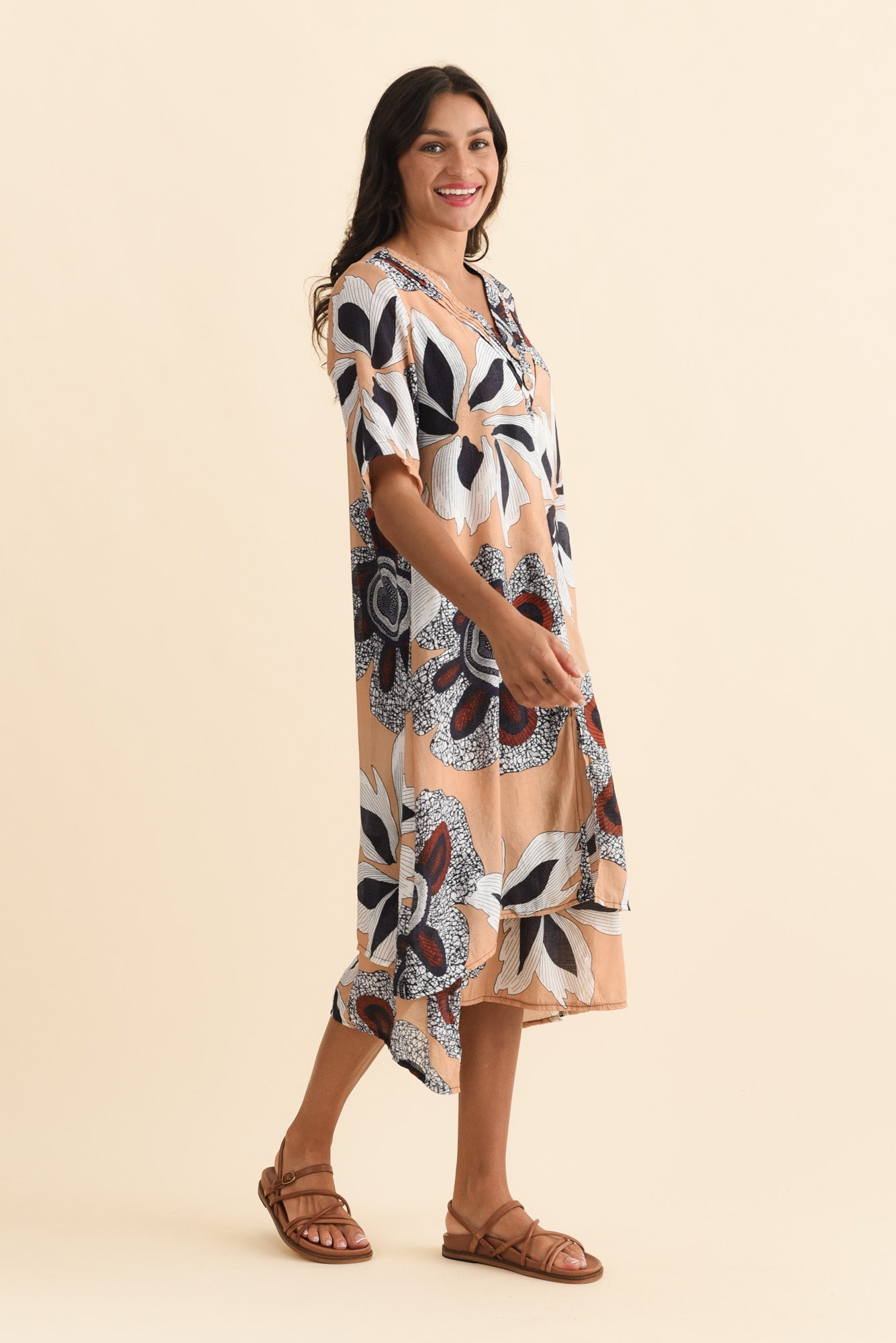 Nala Beige Flower Layers Dress