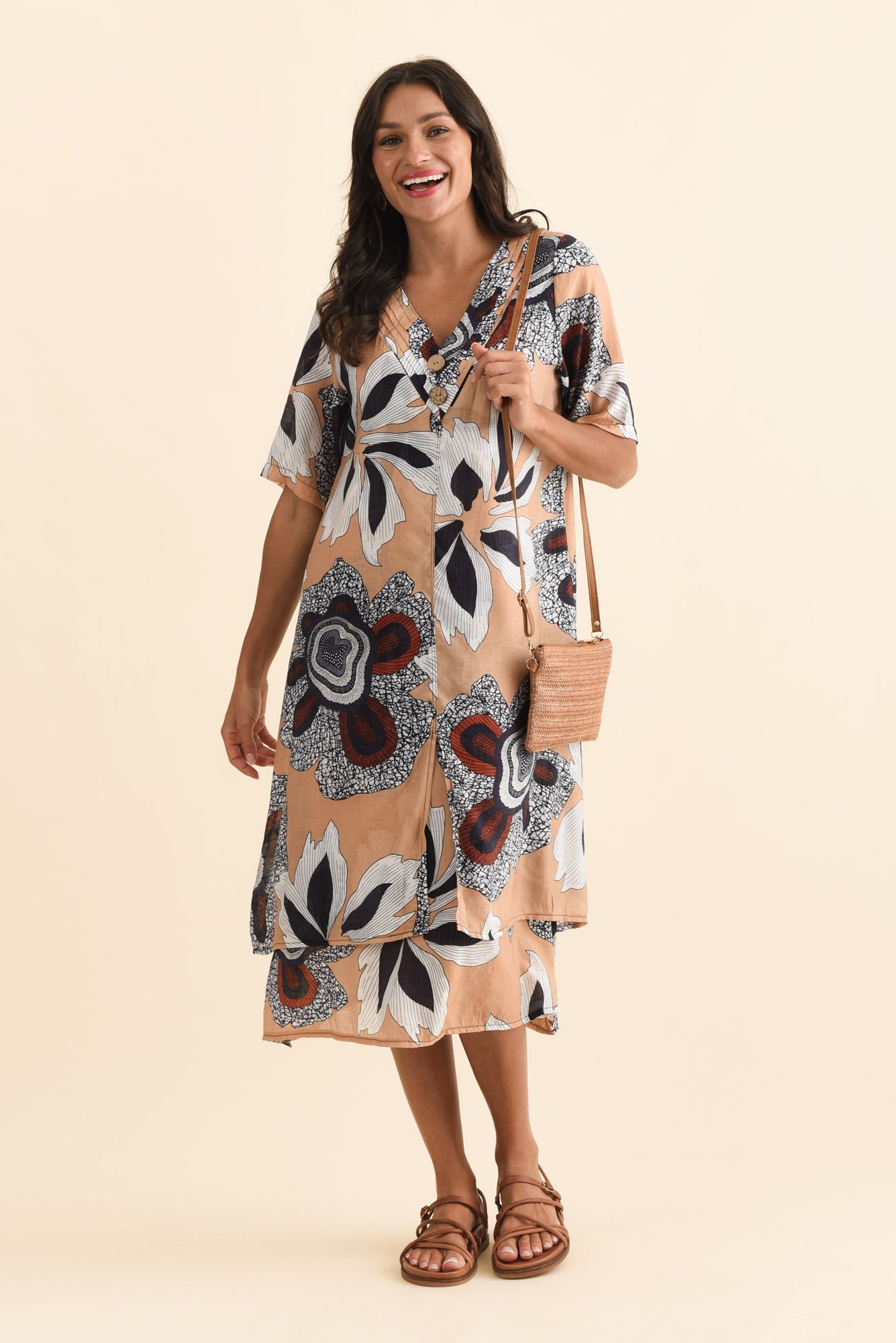 Nala Beige Flower Layers Dress