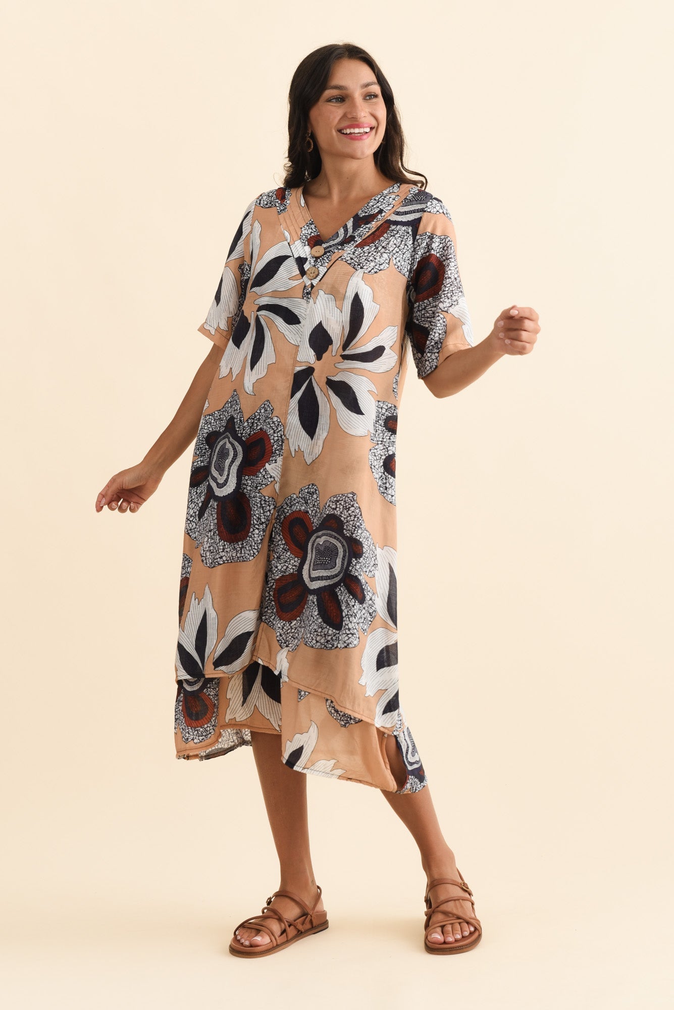 Nala Beige Flower Layers Dress