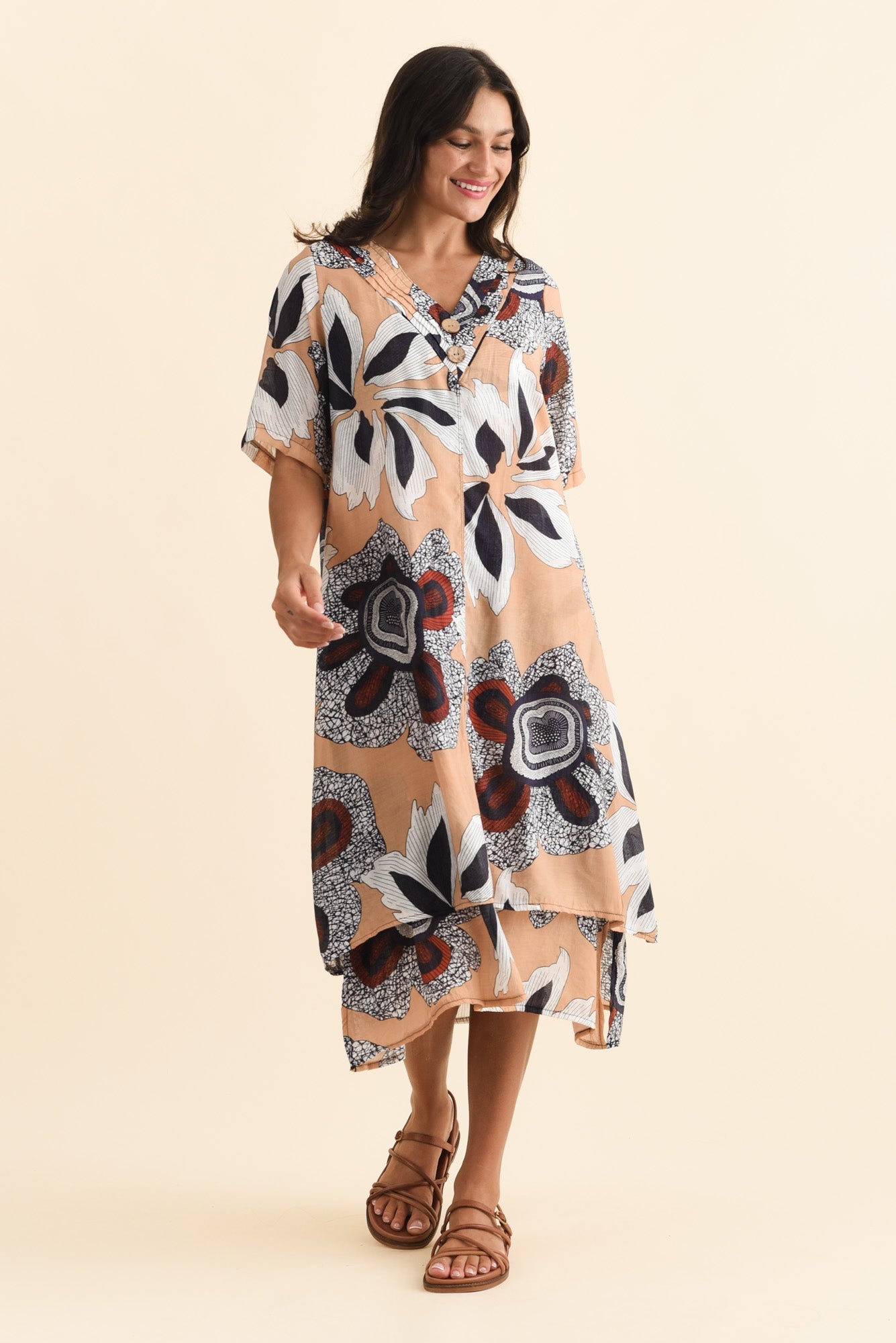 Nala Beige Flower Layers Dress