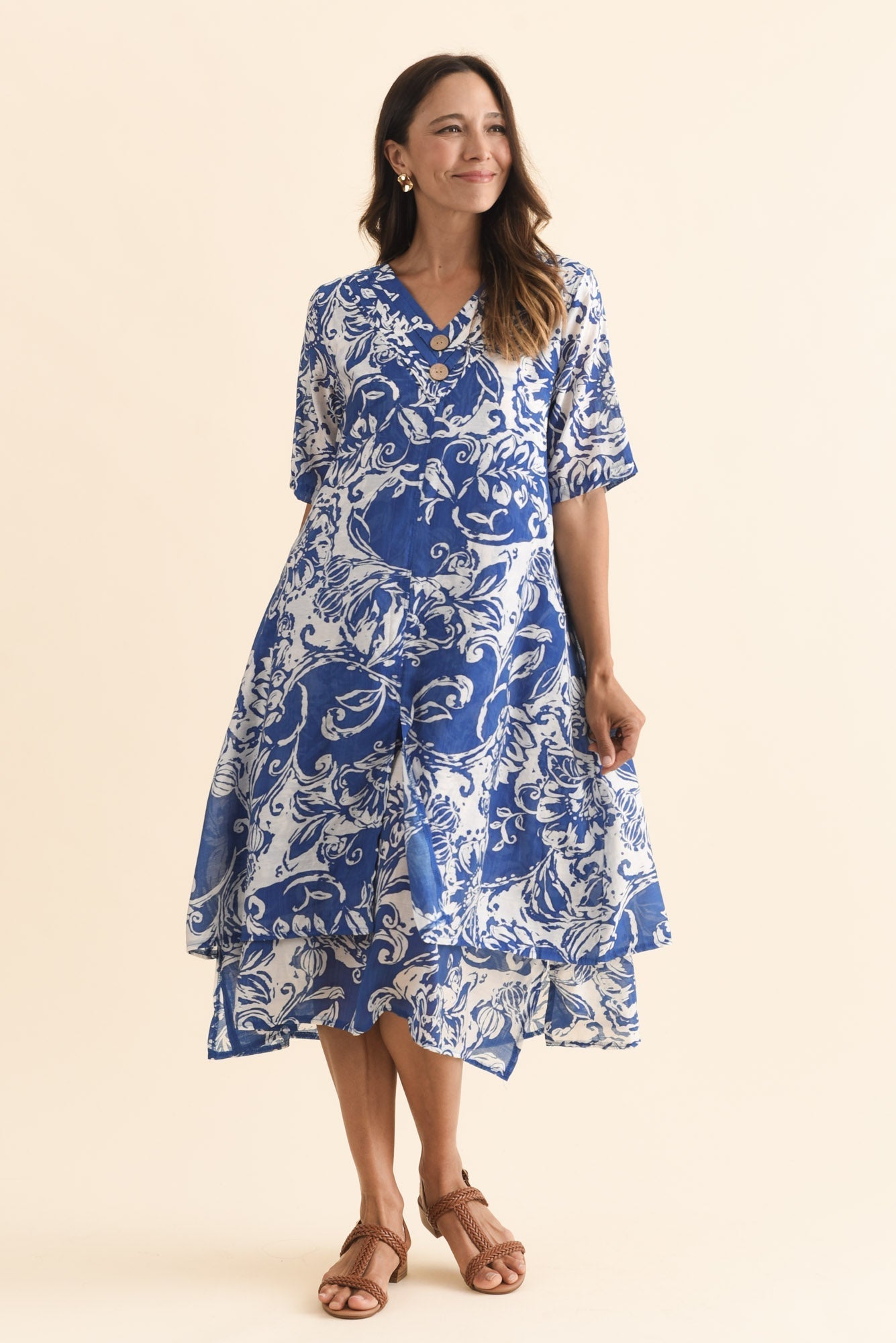 Nala Blue Abstract Layers Dress