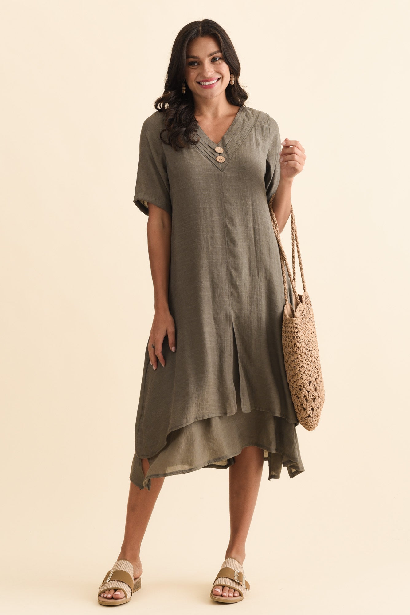 Nala Khaki Layers Dress