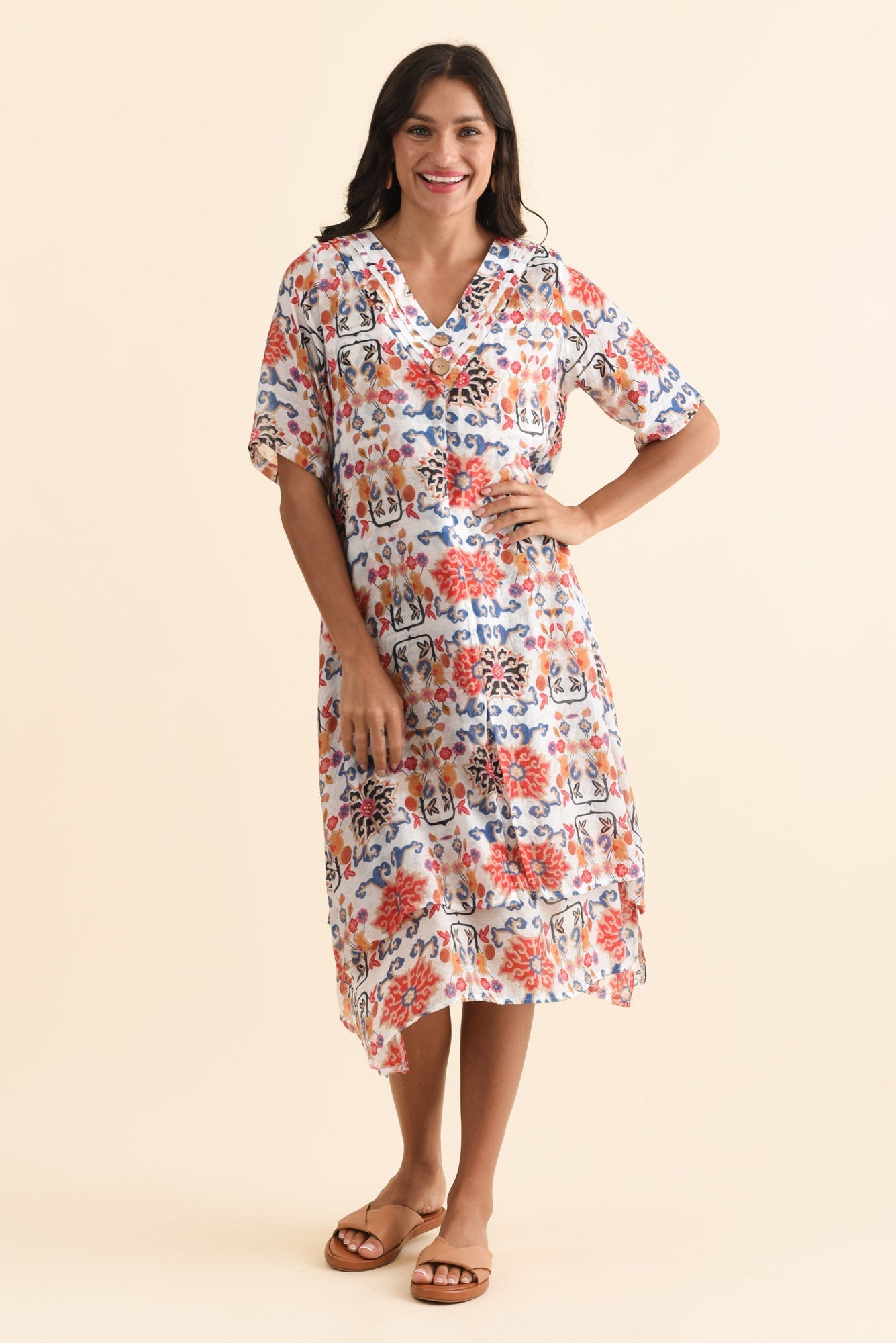 Nala Orange Floral Layers Dress