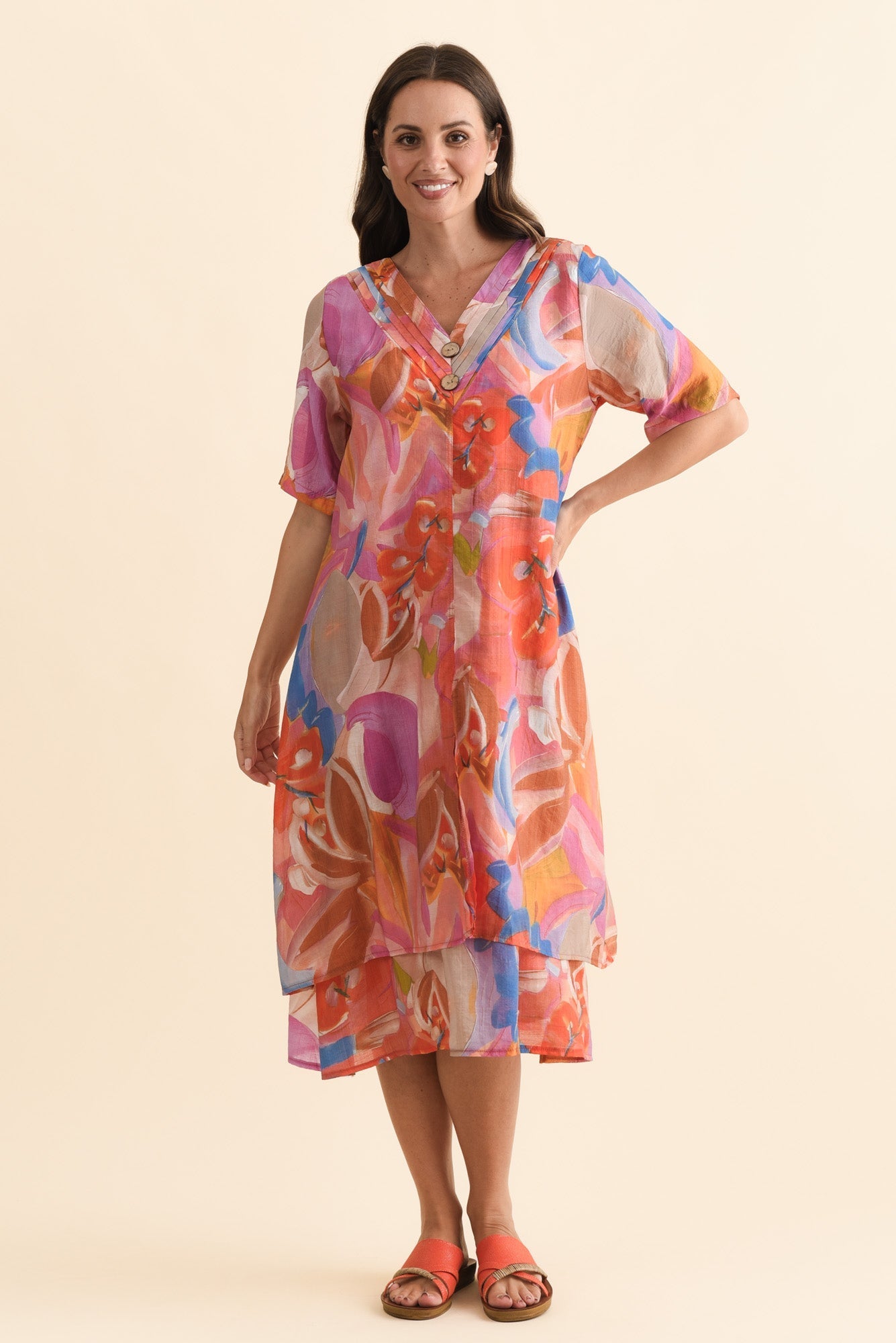 Nala Rust Abstract Layers Dress