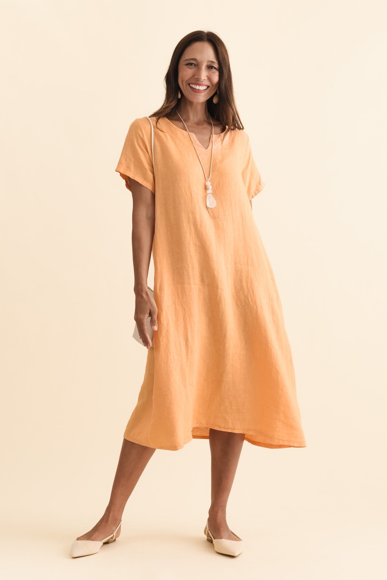 Nara Peach Linen Pocket Dress
