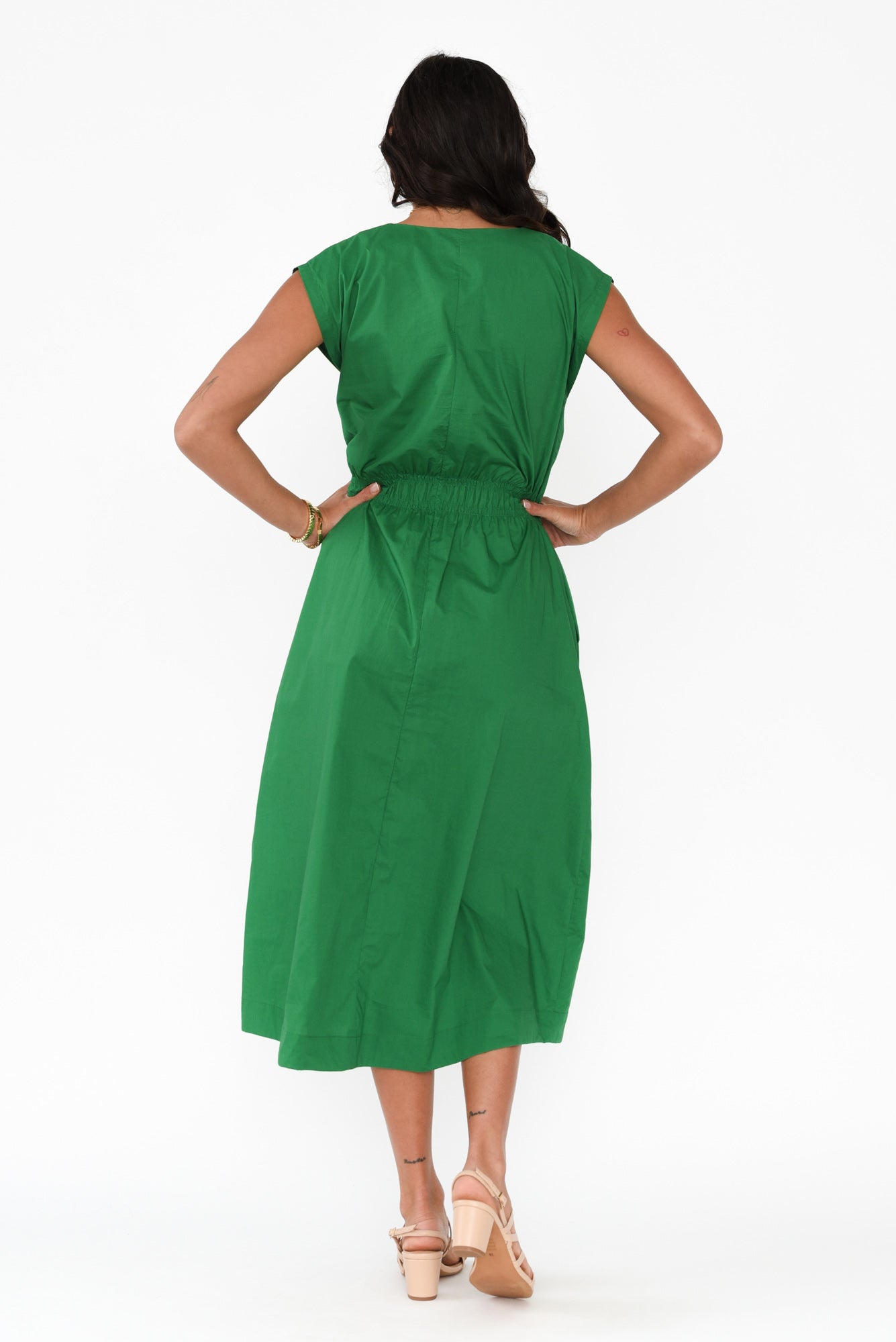 Nelly Green Cotton Midi Dress