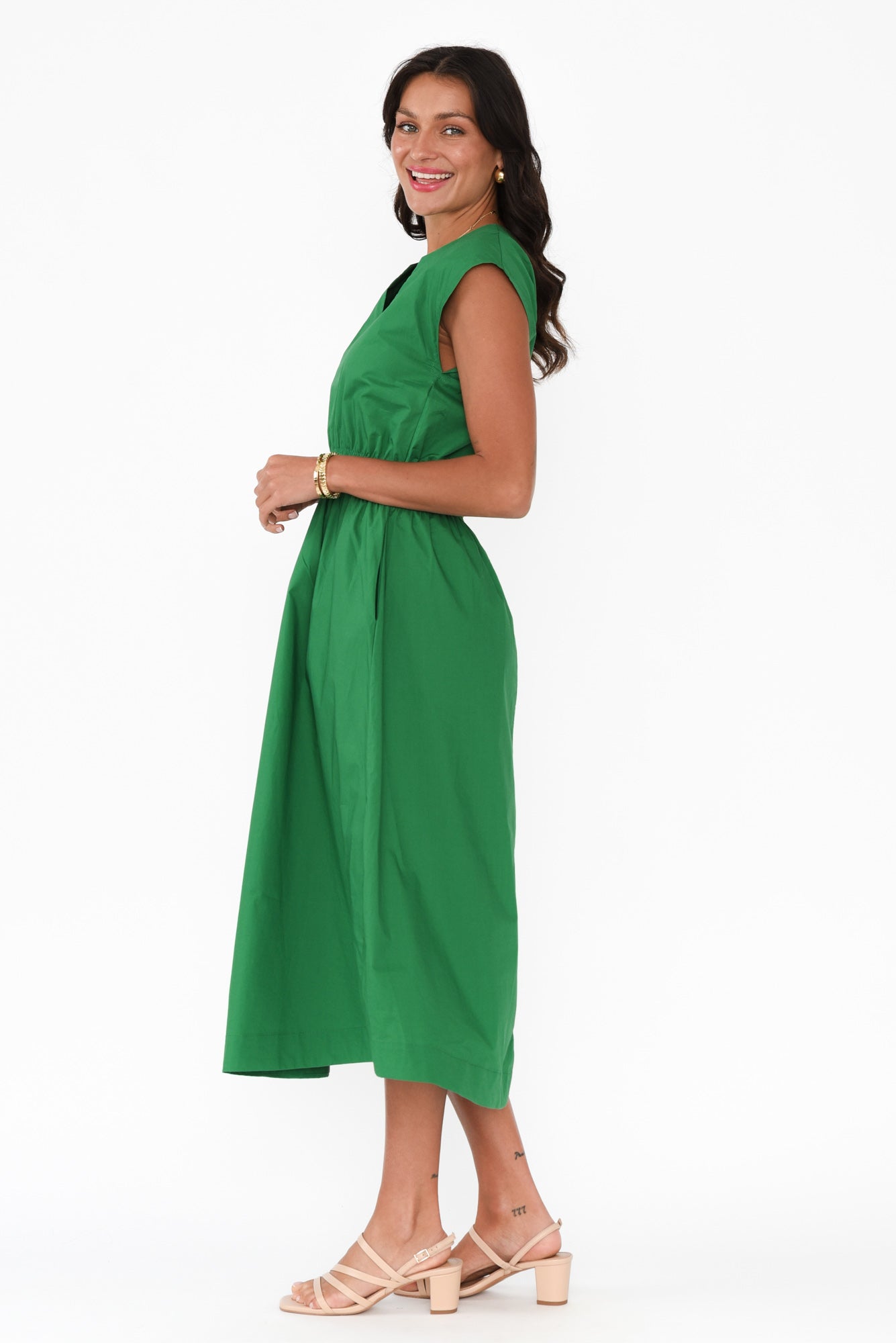Nelly Green Cotton Midi Dress