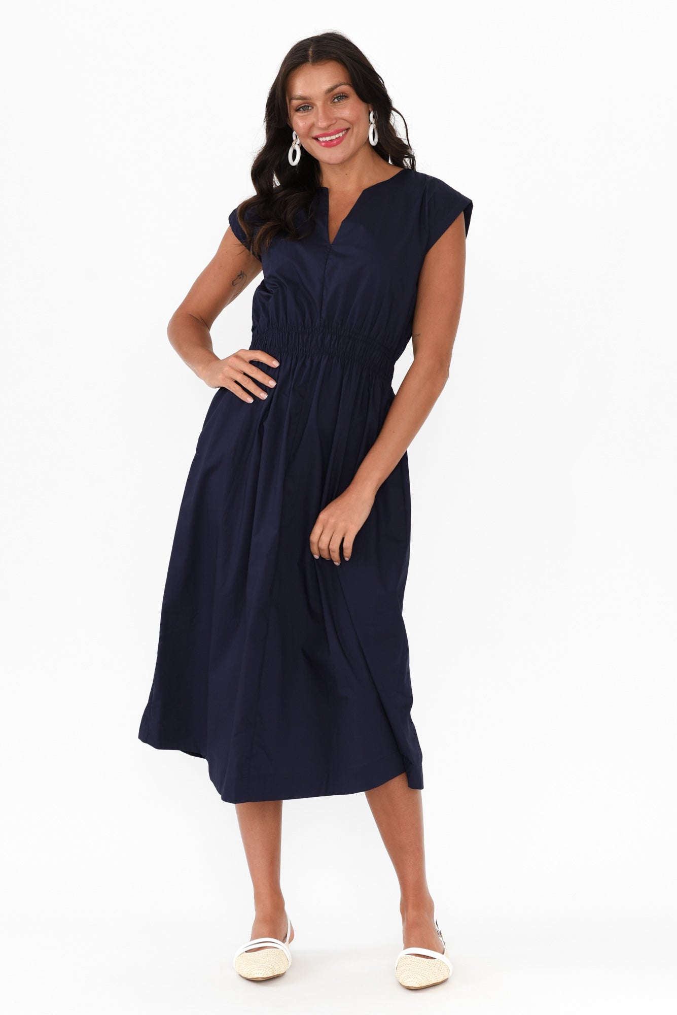 Nelly Navy Cotton Midi Dress