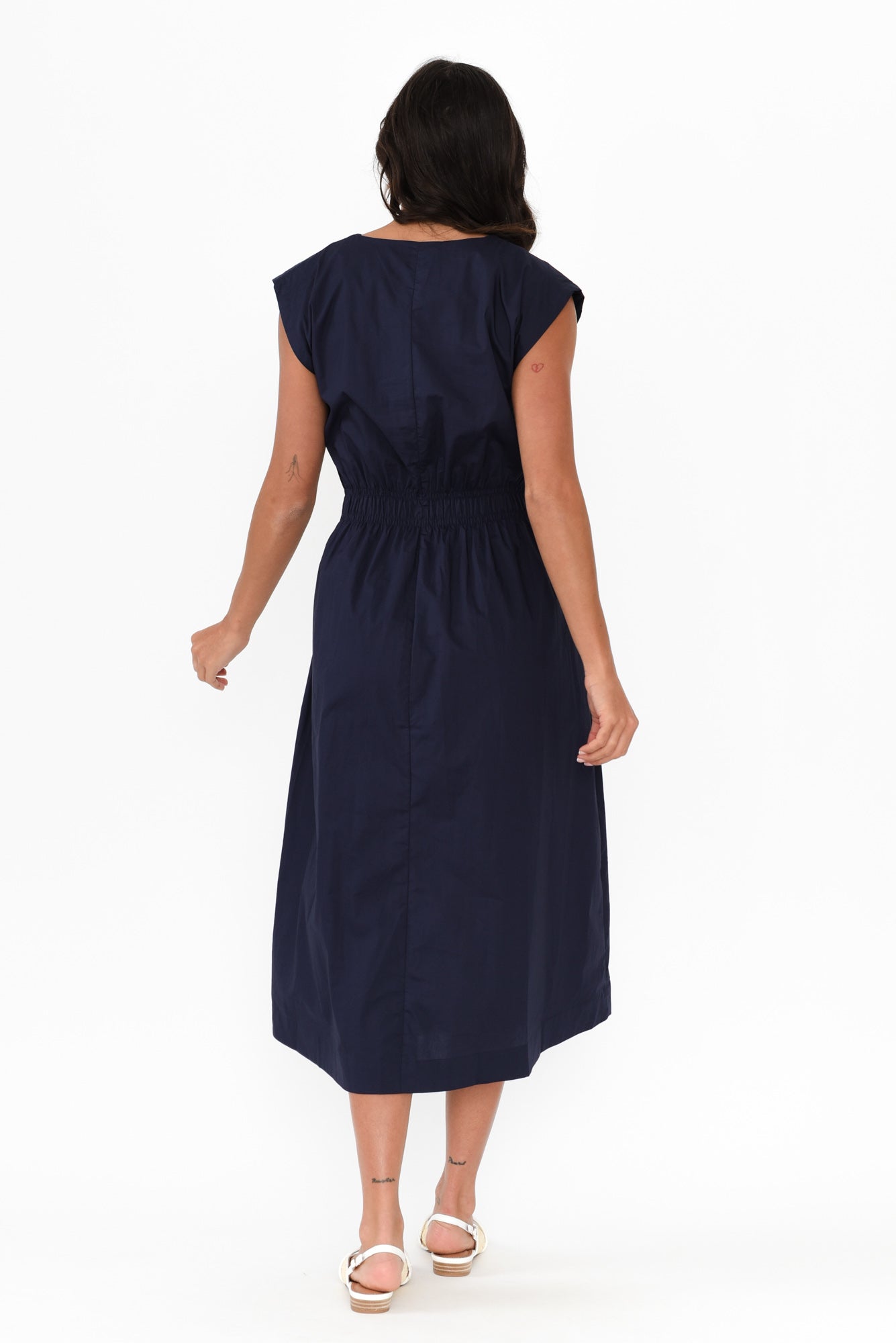 Nelly Navy Cotton Midi Dress