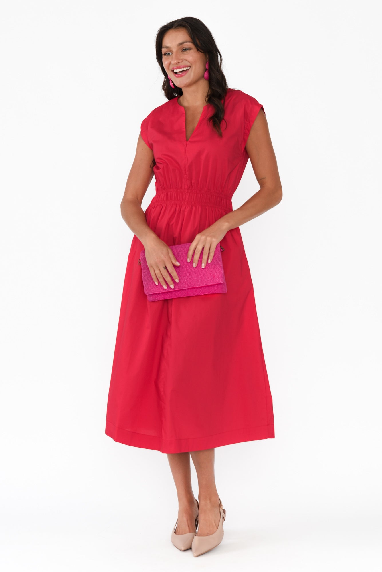 Nelly Red Cotton Midi Dress