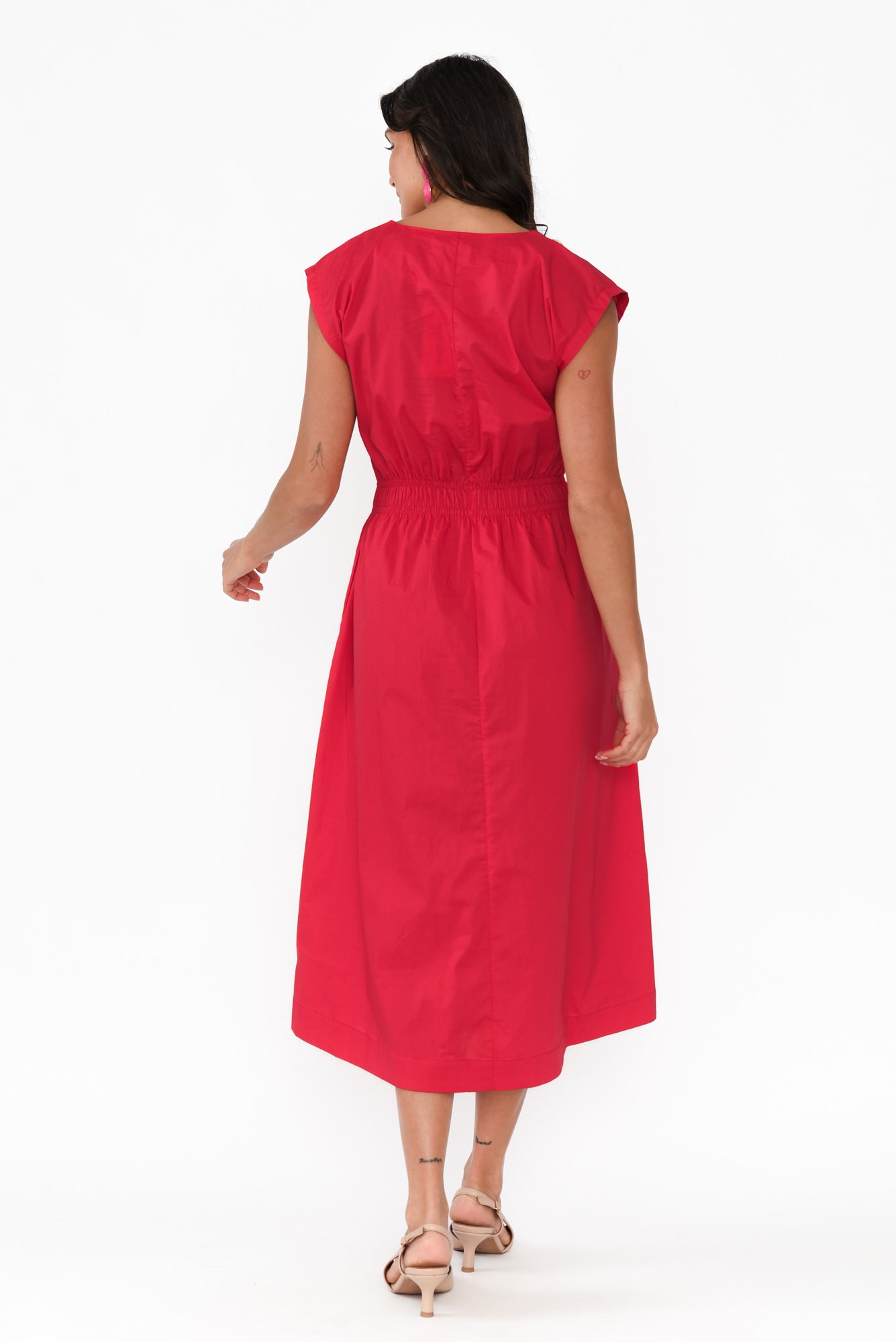 Nelly Red Cotton Midi Dress