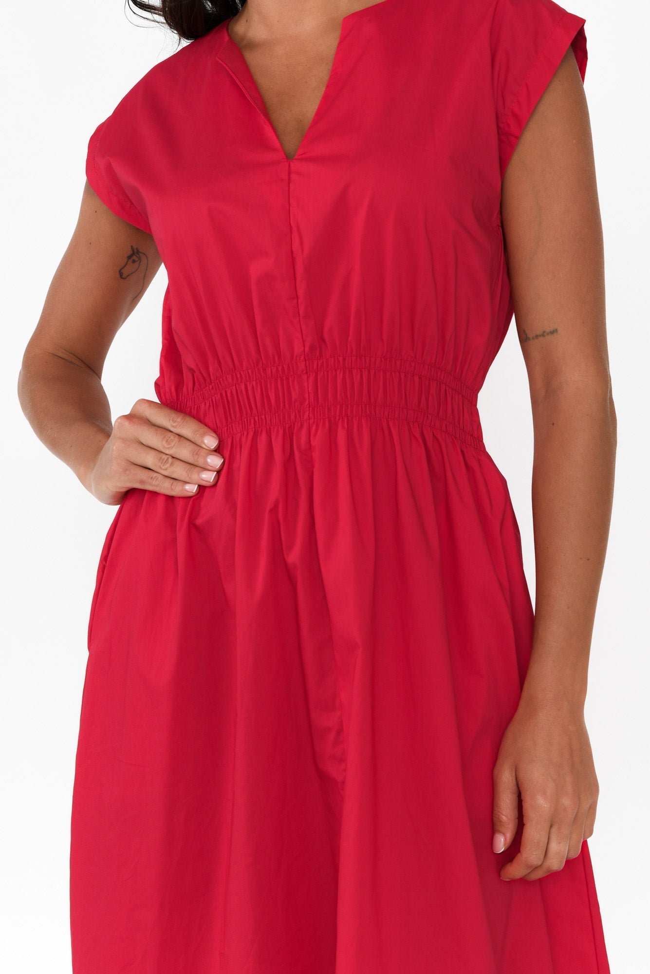 Nelly Red Cotton Midi Dress