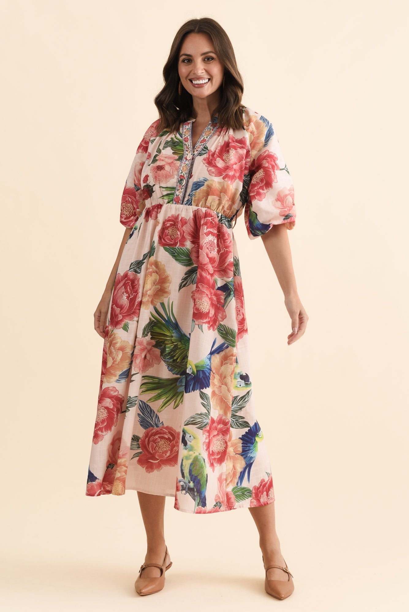 Nesmae Red Floral Tie Dress