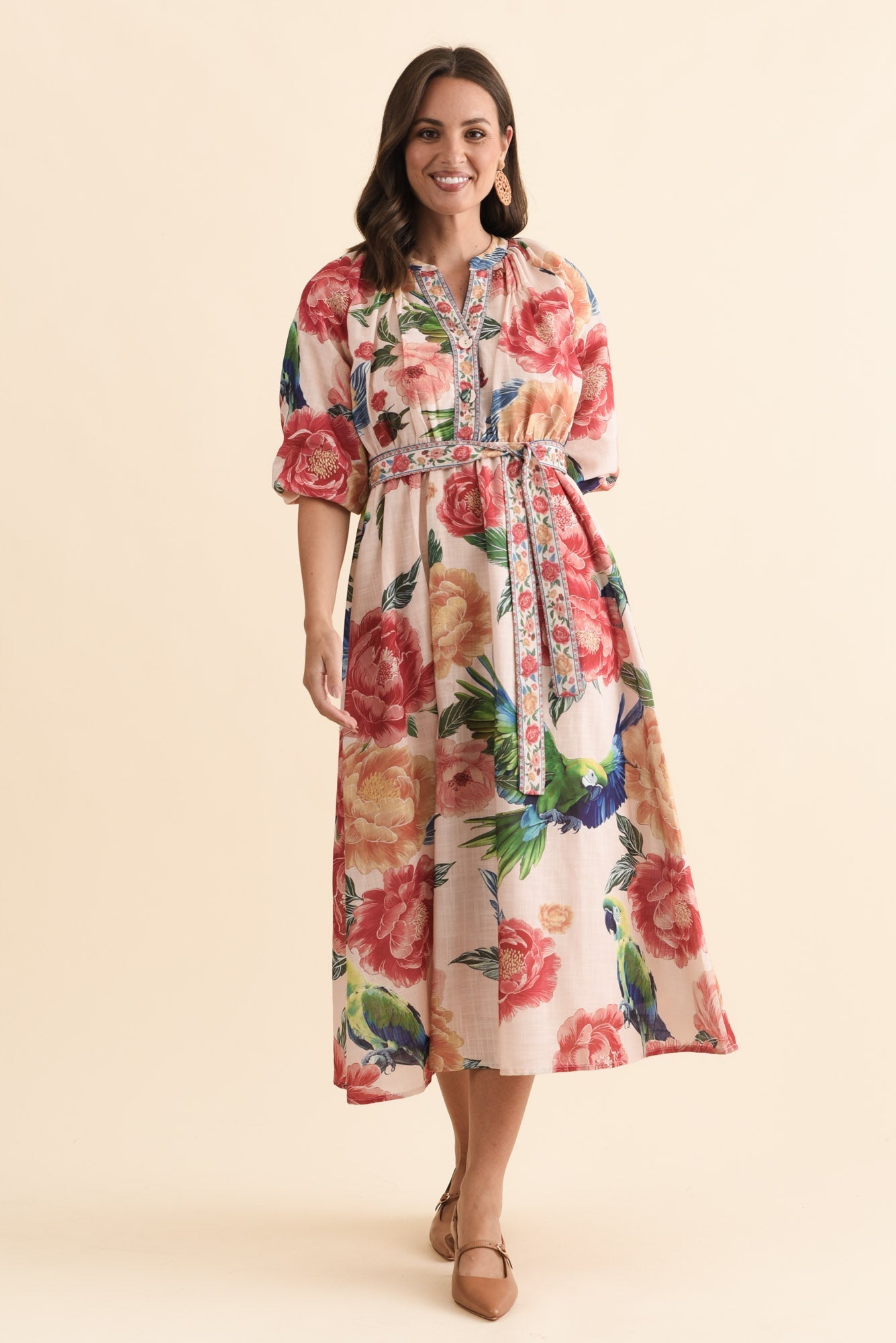 Nesmae Red Floral Tie Dress