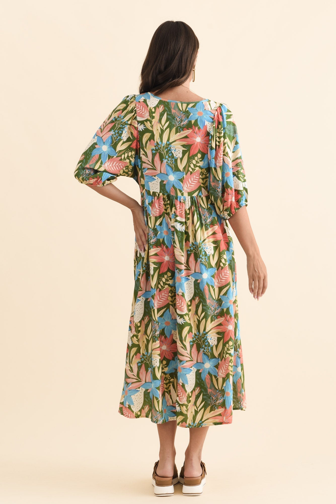 Nolte Green Botanical Pocket Dress Side View