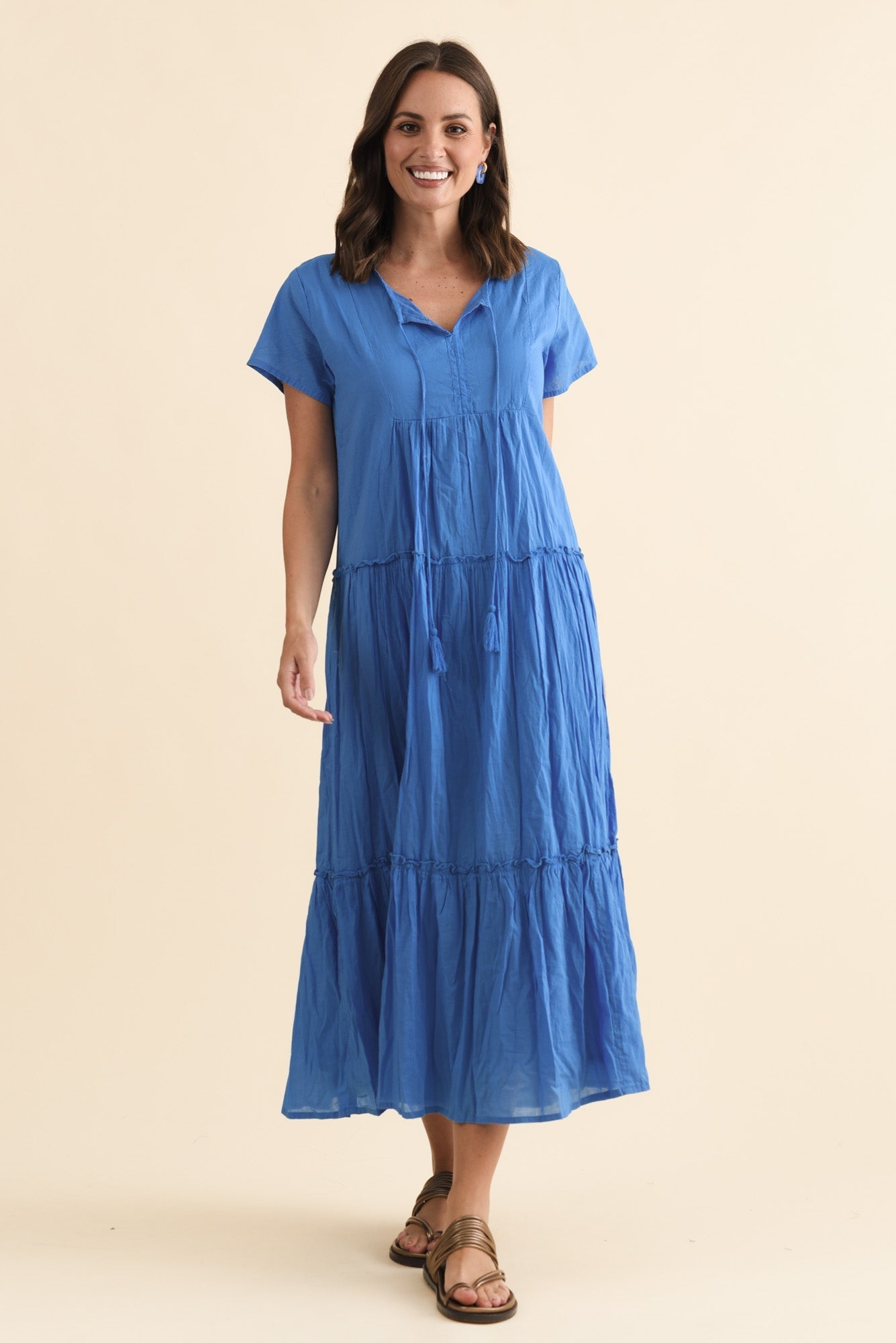 Nona Blue Crinkle Cotton Maxi Dress