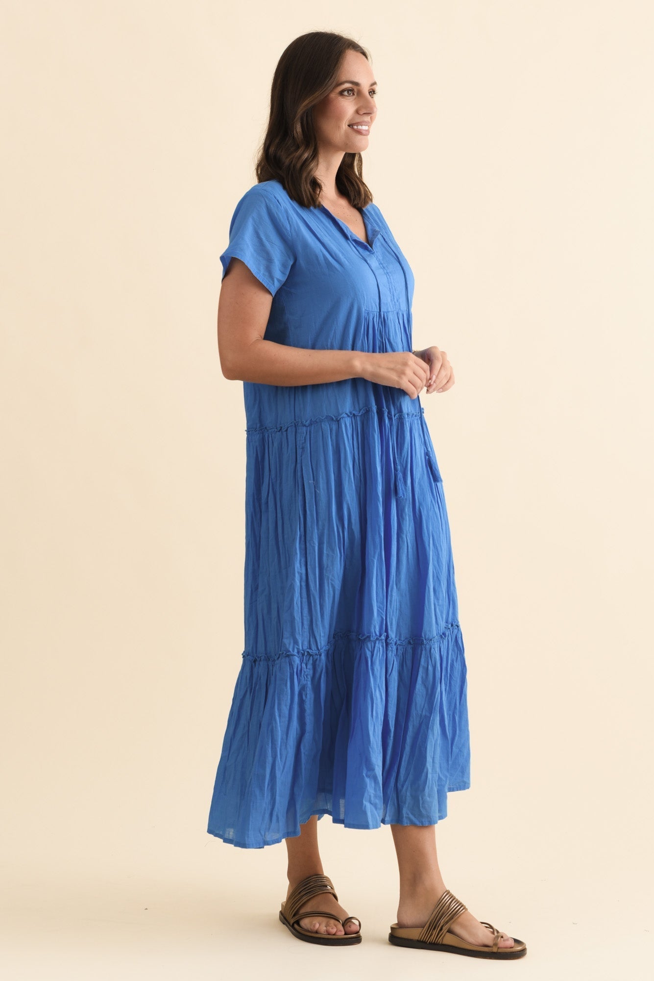 Nona Blue Crinkle Cotton Maxi Dress