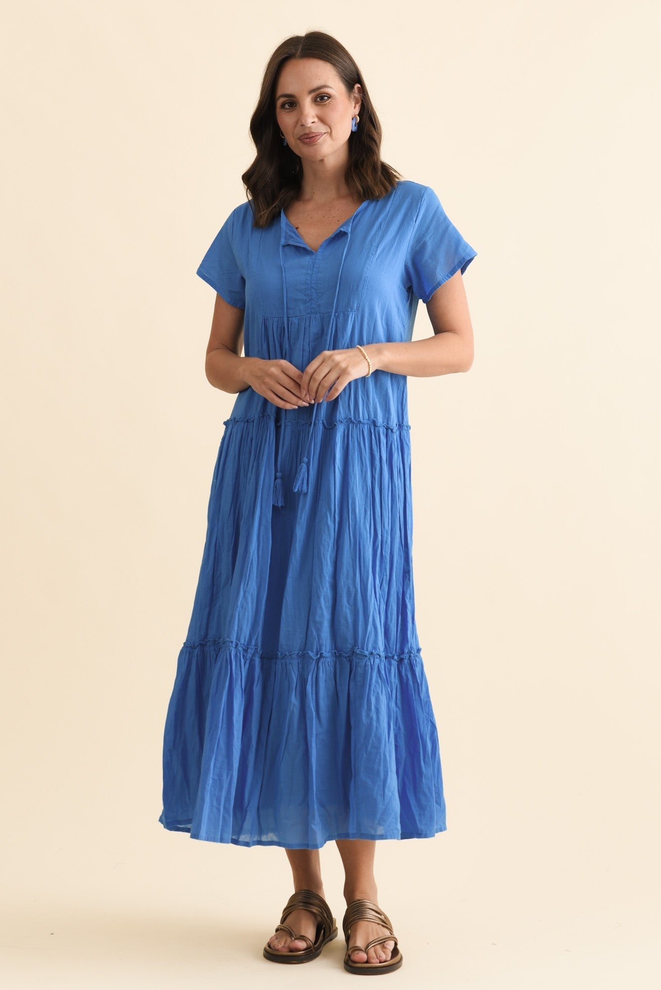 Nona Blue Crinkle Cotton Maxi Dress