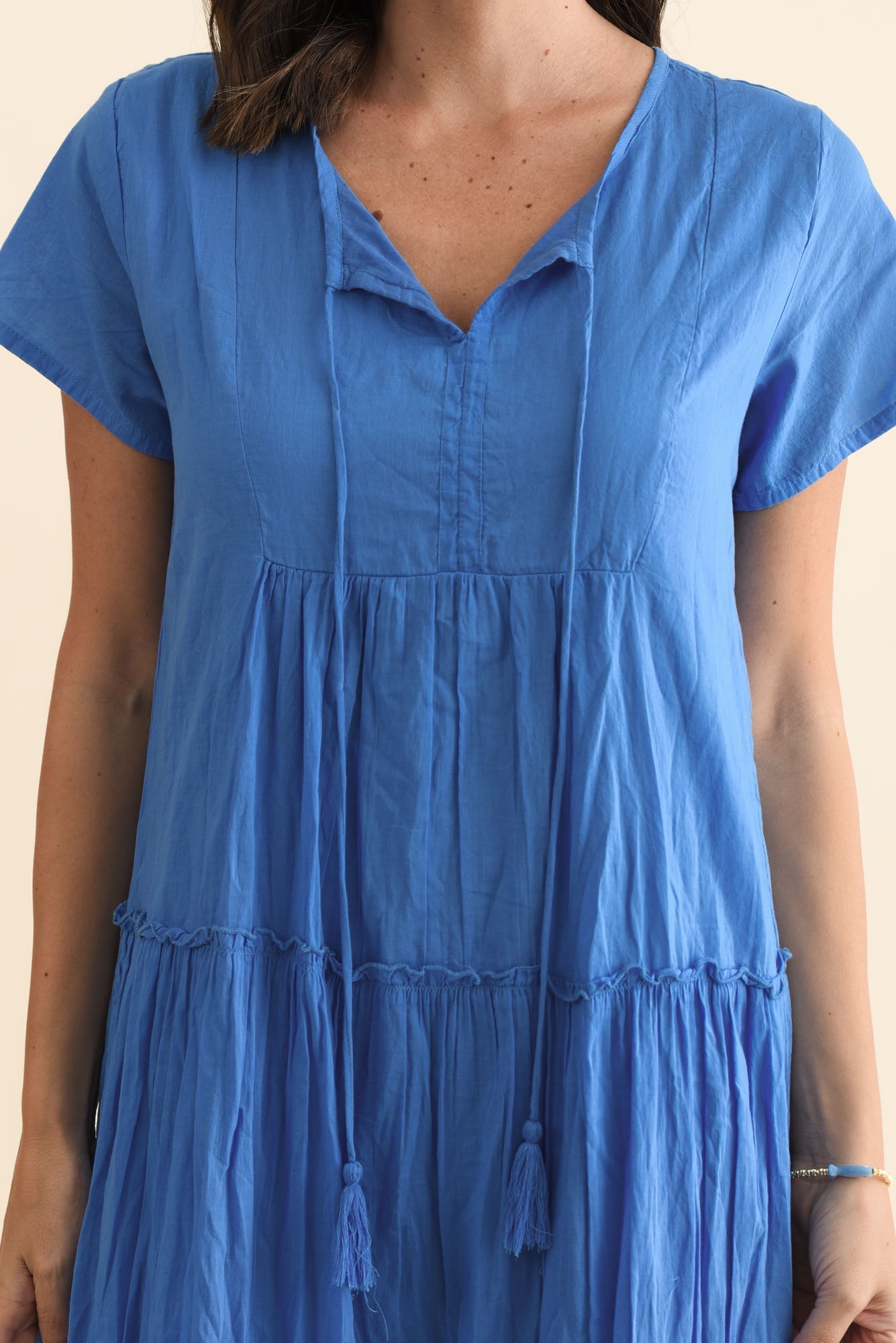 Nona Blue Crinkle Cotton Maxi Dress